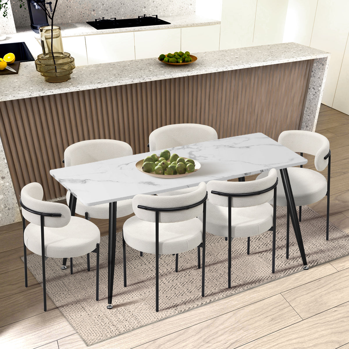 Oikiture 6x Dining Chair Round Boucle Kitchen Lounge Seats Backrest White - Sunyee