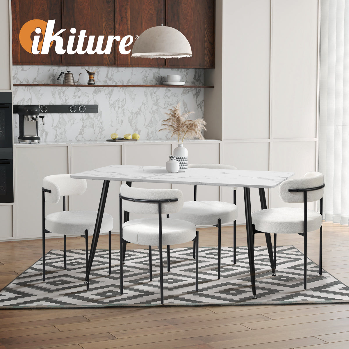 Oikiture 6x Dining Chair Round Boucle Kitchen Lounge Seats Backrest White - Sunyee