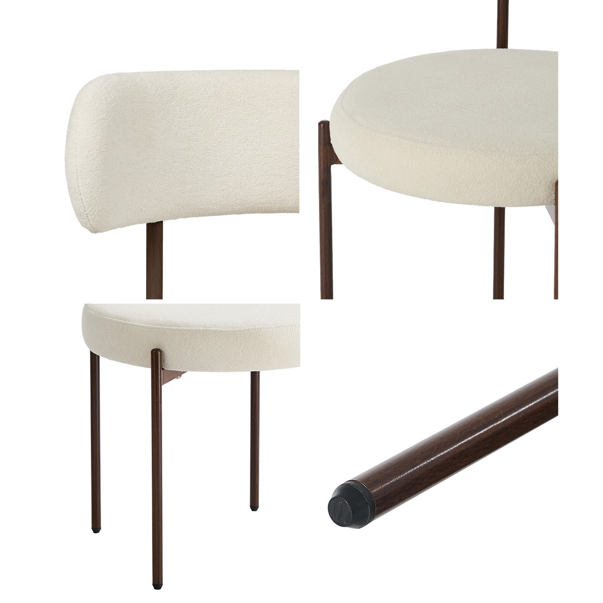 Oikiture 2x Dining Chair Round Boucle Kitchen Lounge Seats Backrest Walunt&White