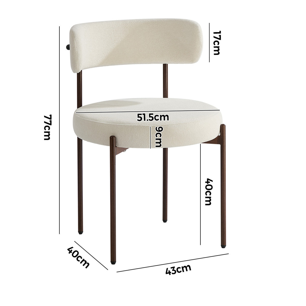 Oikiture 2x Dining Chair Round Boucle Kitchen Lounge Seats Backrest Walunt&White