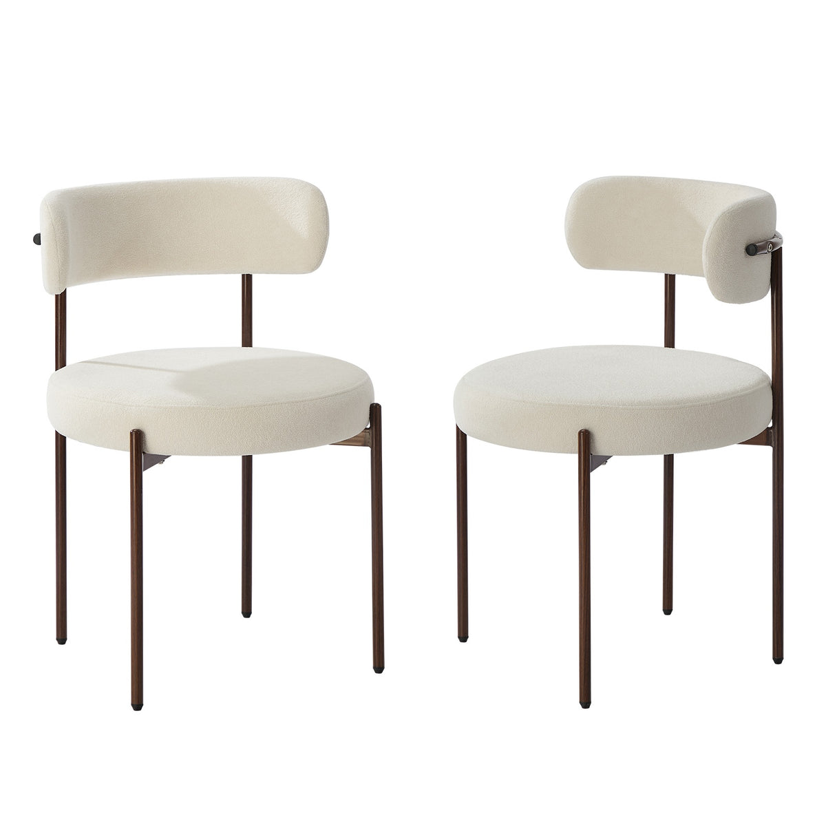 Oikiture 2x Dining Chair Round Boucle Kitchen Lounge Seats Backrest Walunt&White