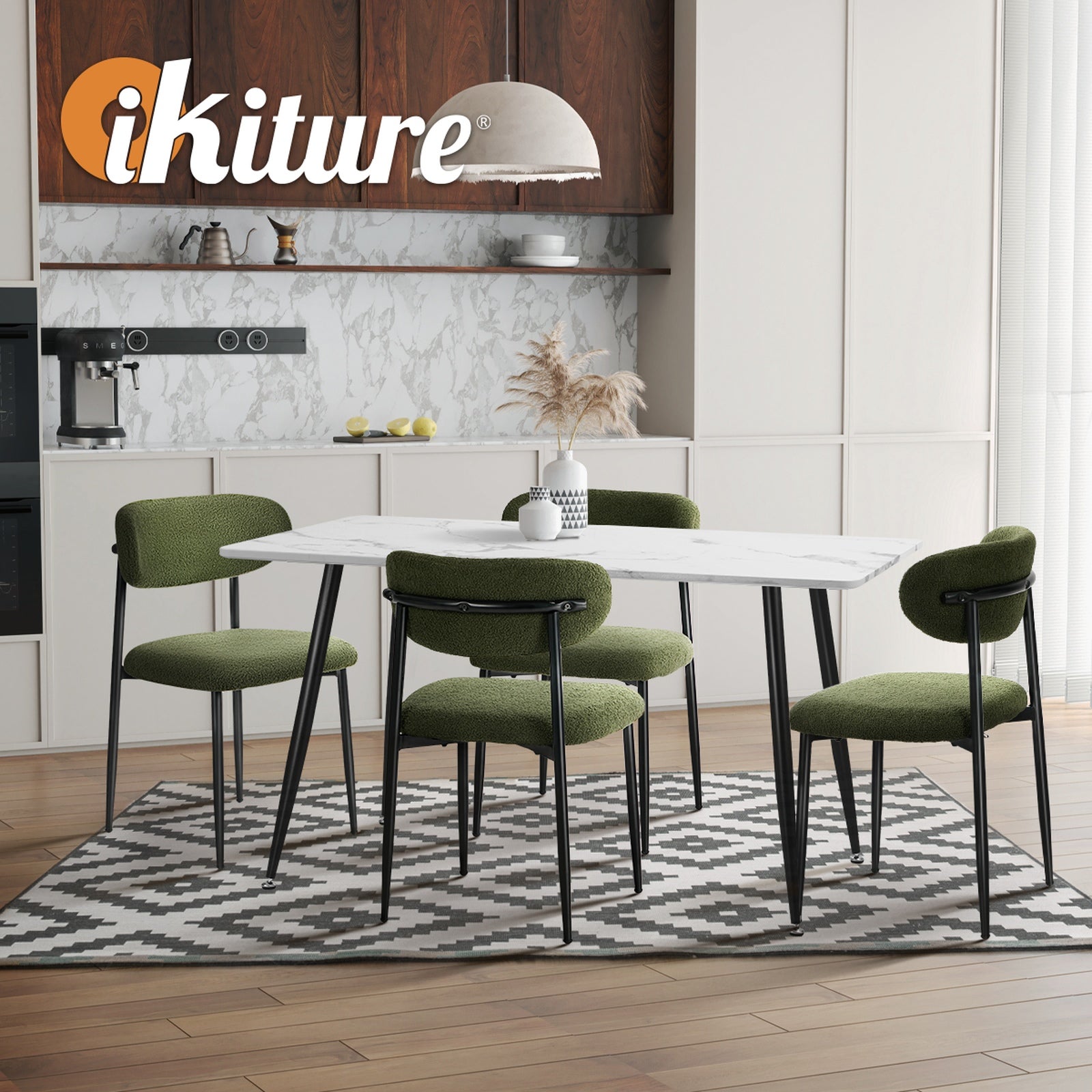 Oikiture 2x Dining Chairs Kitchen Chair Cafe Lounge Chair Boucle Black&Green - Sunyee
