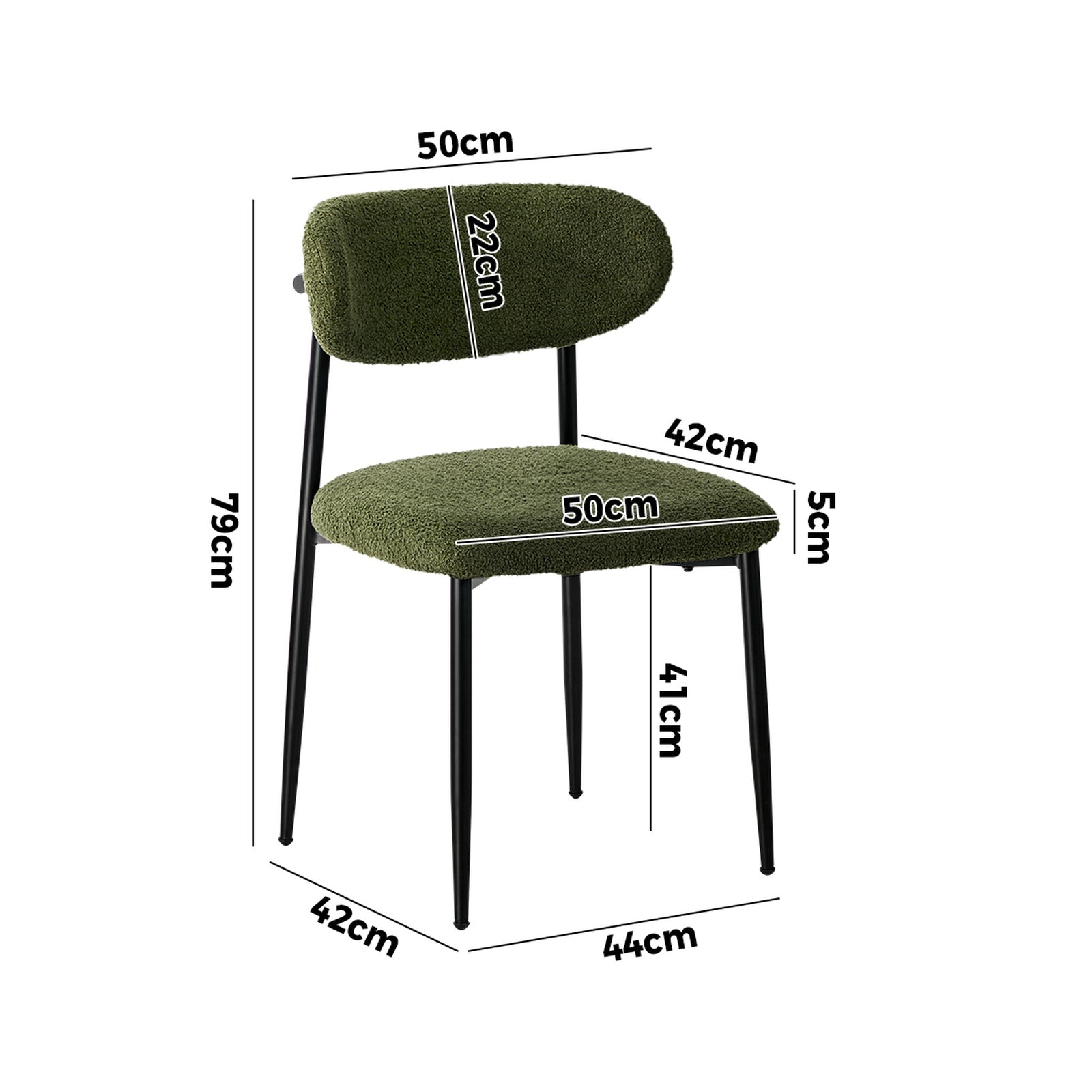 Oikiture 2x Dining Chairs Kitchen Chair Cafe Lounge Chair Boucle Black&Green - Sunyee
