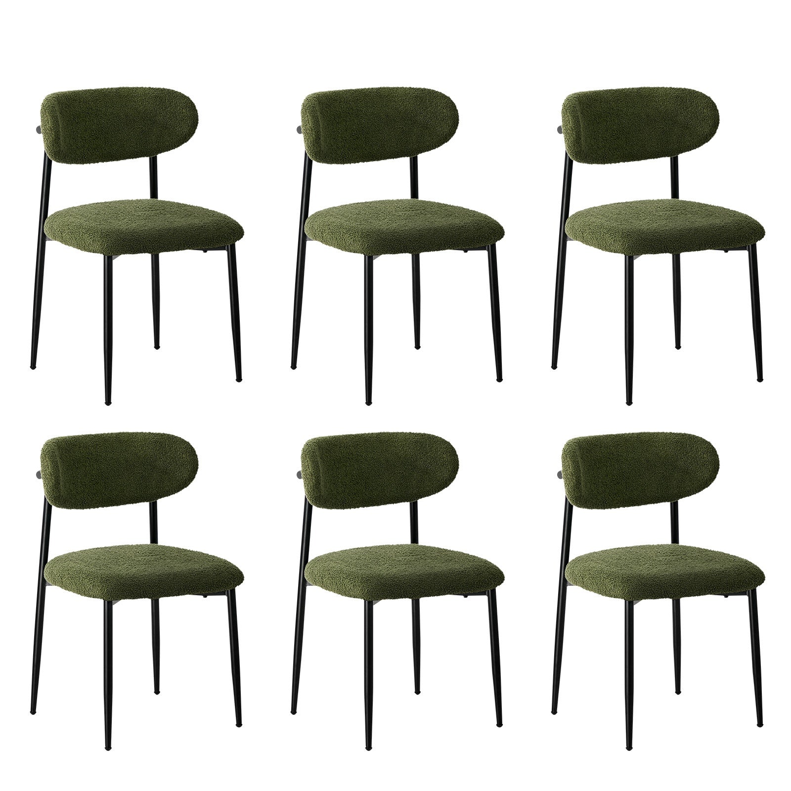 Oikiture 6x Dining Chairs Kitchen Chair Cafe Lounge Chair Boucle Black&Green - Sunyee