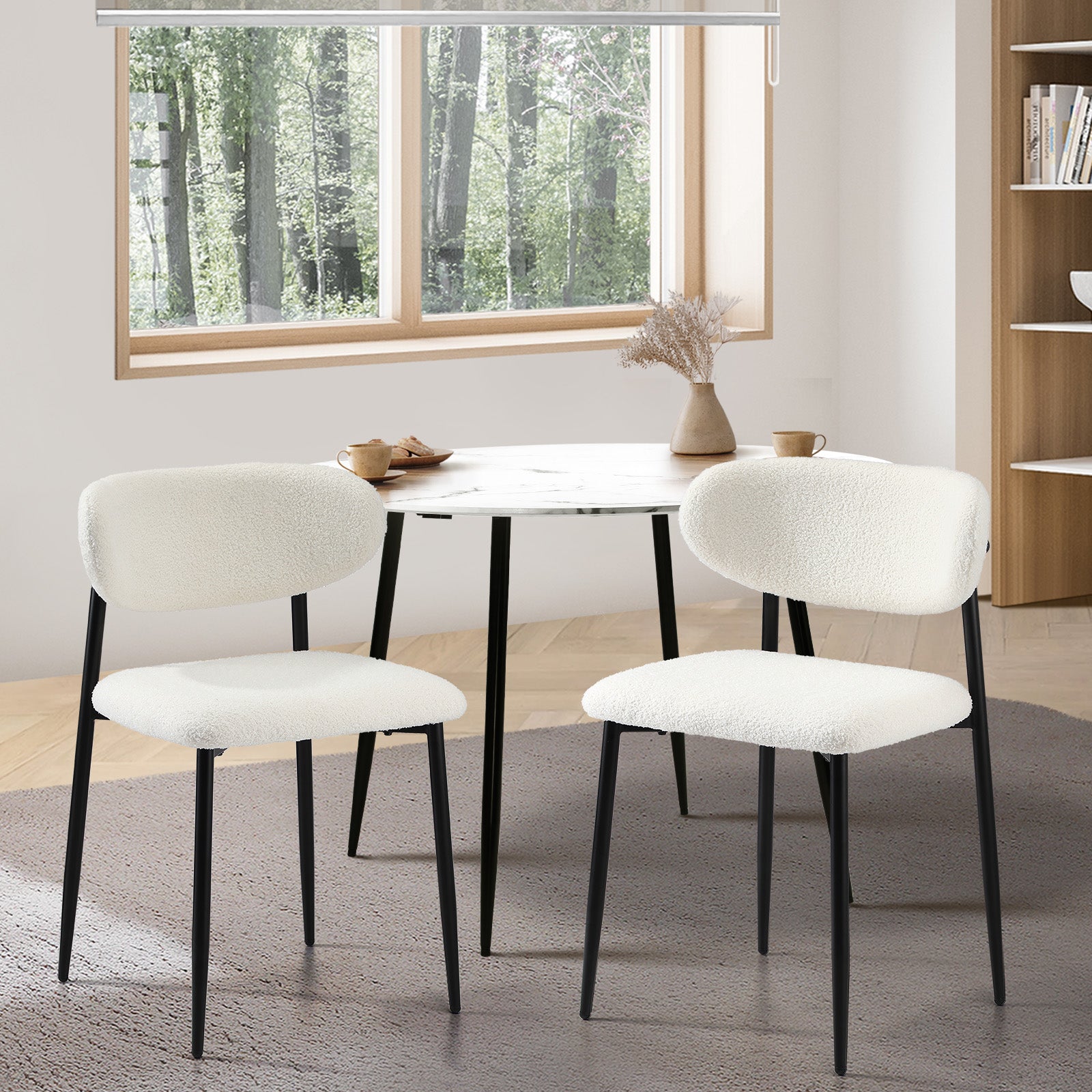 Oikiture 2x Dining Chairs Kitchen Chair Cafe Lounge Chair Boucle Black&White - Sunyee