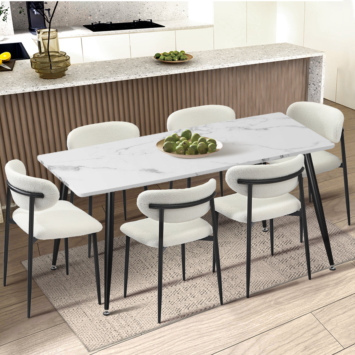 Oikiture 2x Dining Chairs Kitchen Chair Cafe Lounge Chair Boucle Black&White - Sunyee