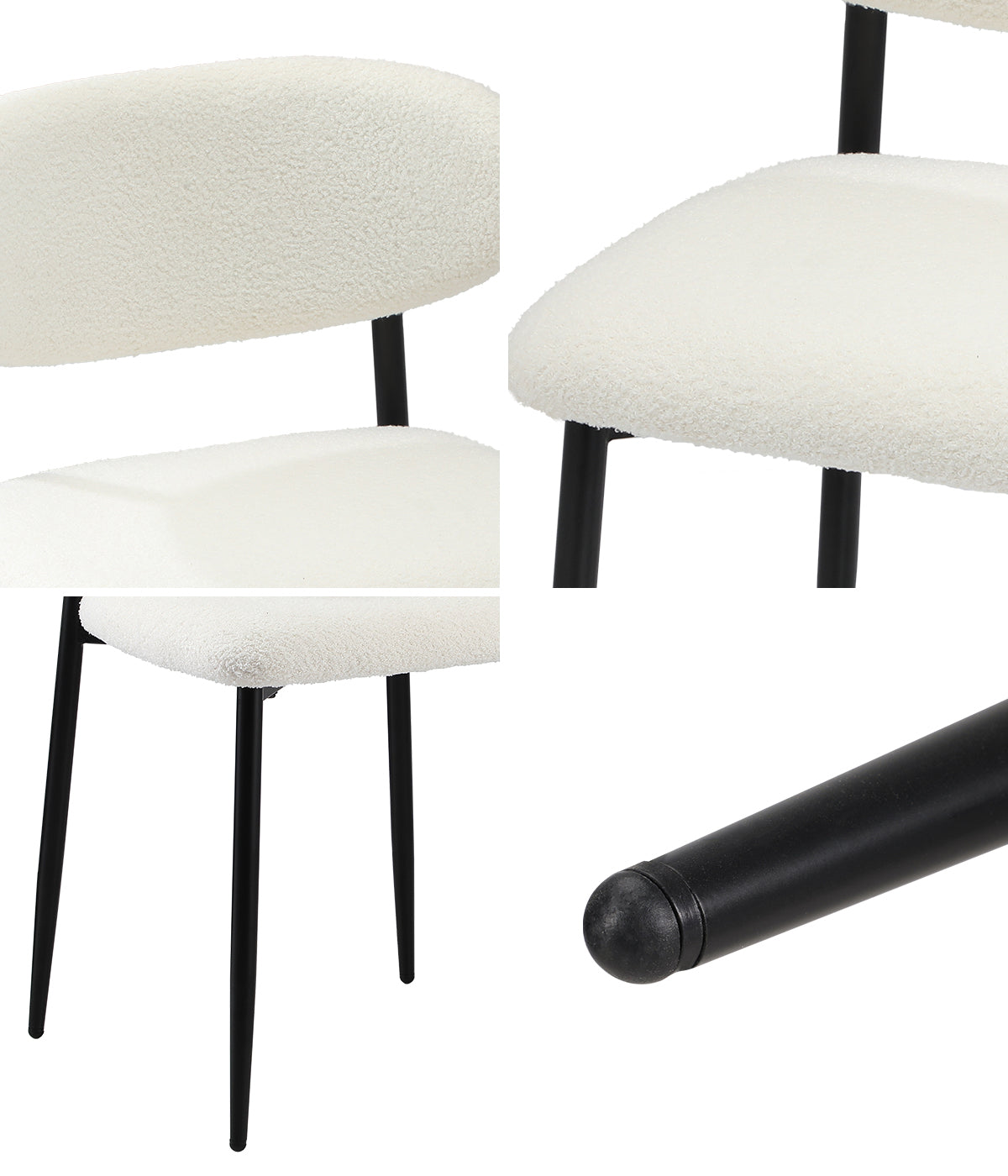 Oikiture 2x Dining Chairs Kitchen Chair Cafe Lounge Chair Boucle Black&White - Sunyee