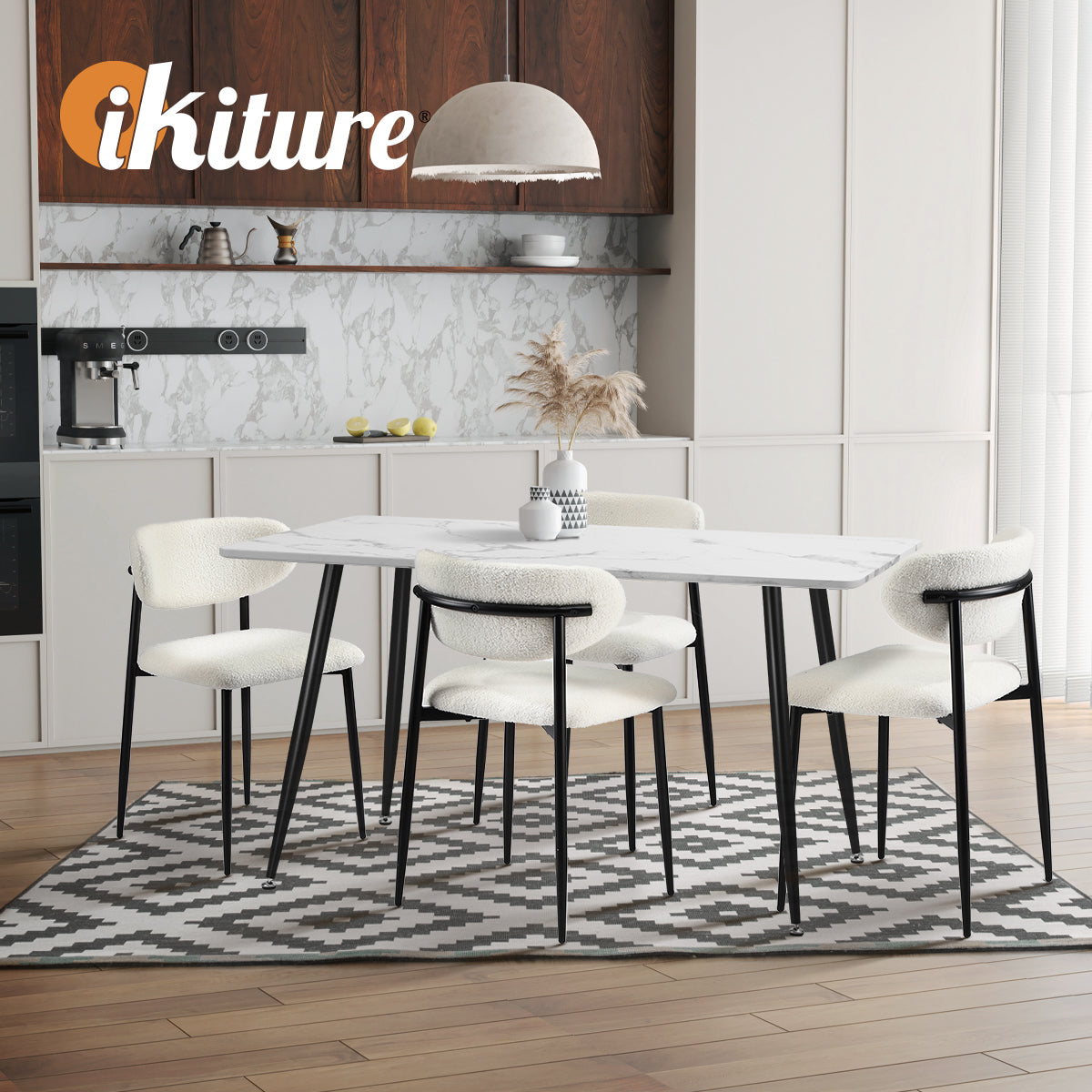 Oikiture 2x Dining Chairs Kitchen Chair Cafe Lounge Chair Boucle Black&White - Sunyee
