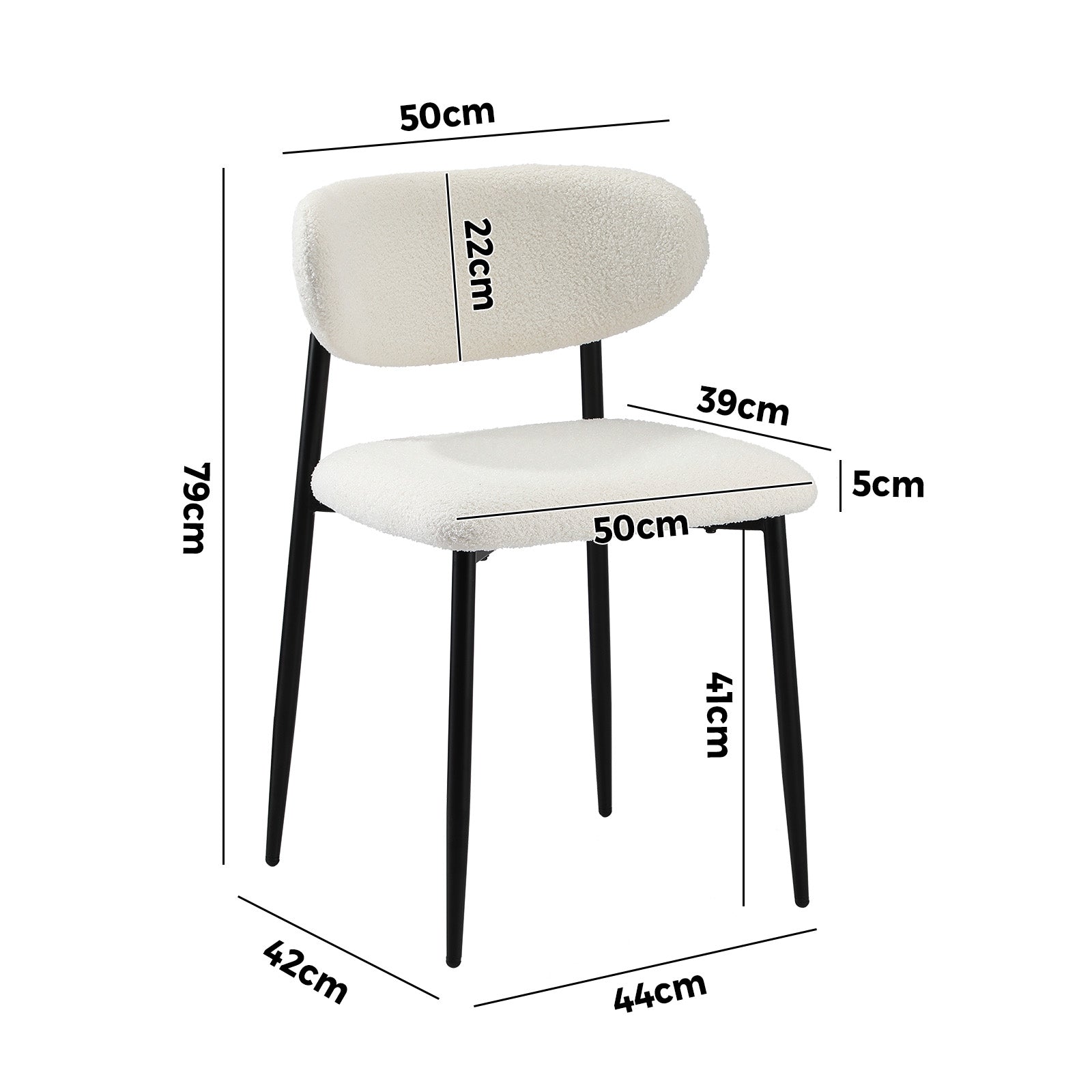 Oikiture 2x Dining Chairs Kitchen Chair Cafe Lounge Chair Boucle Black&White - Sunyee