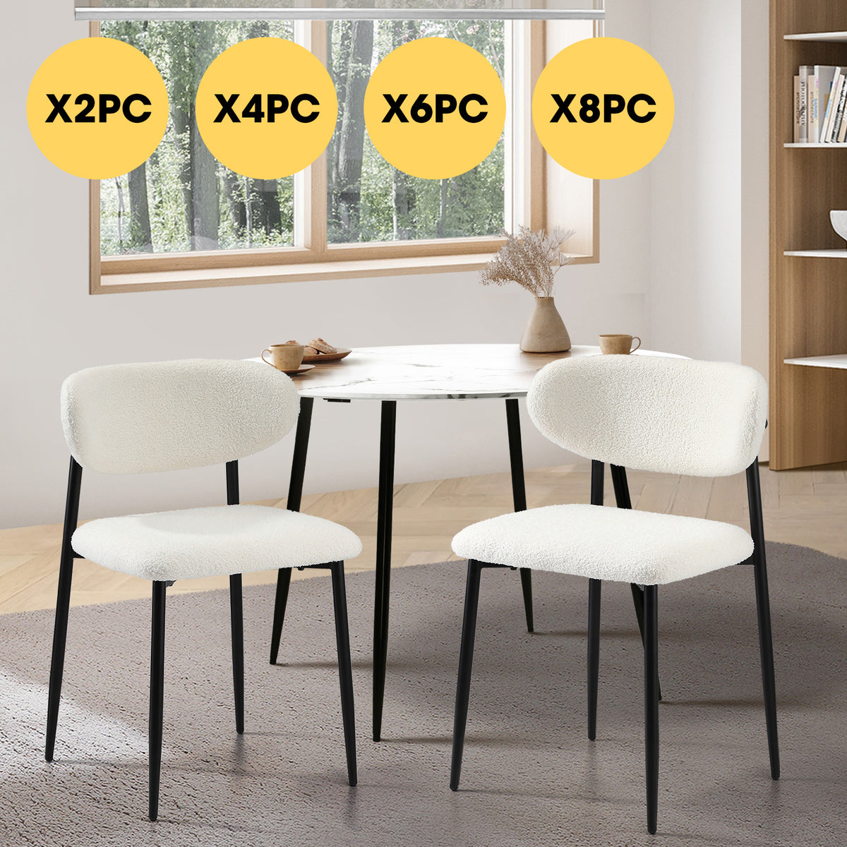Oikiture Dining Chairs Kitchen Chair Cafe Lounge Chair Boucle Black&White - Sunyee