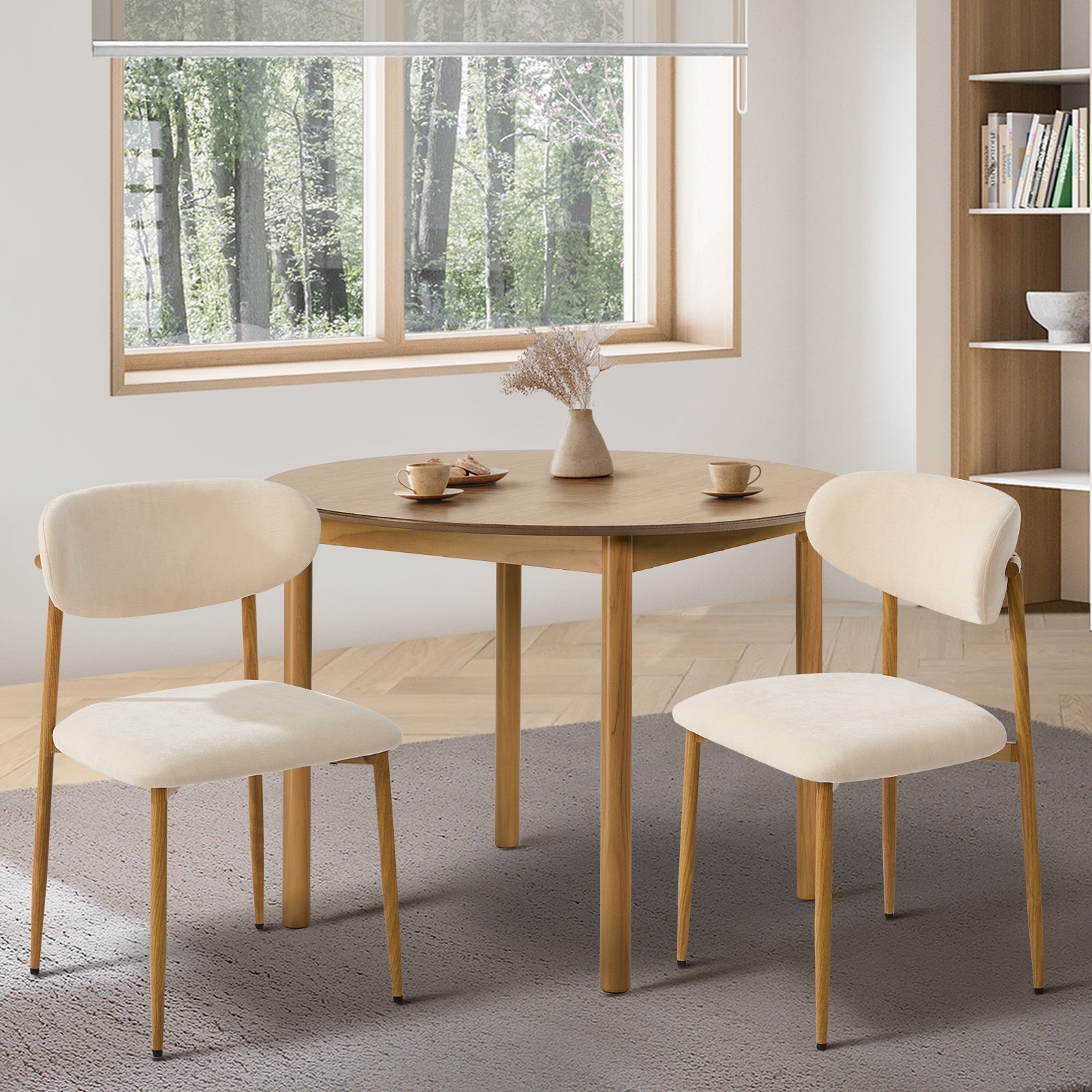Oikiture 4x Dining Chairs Kitchen Chair Cafe Lounge Chair Boucle Beige&Natural