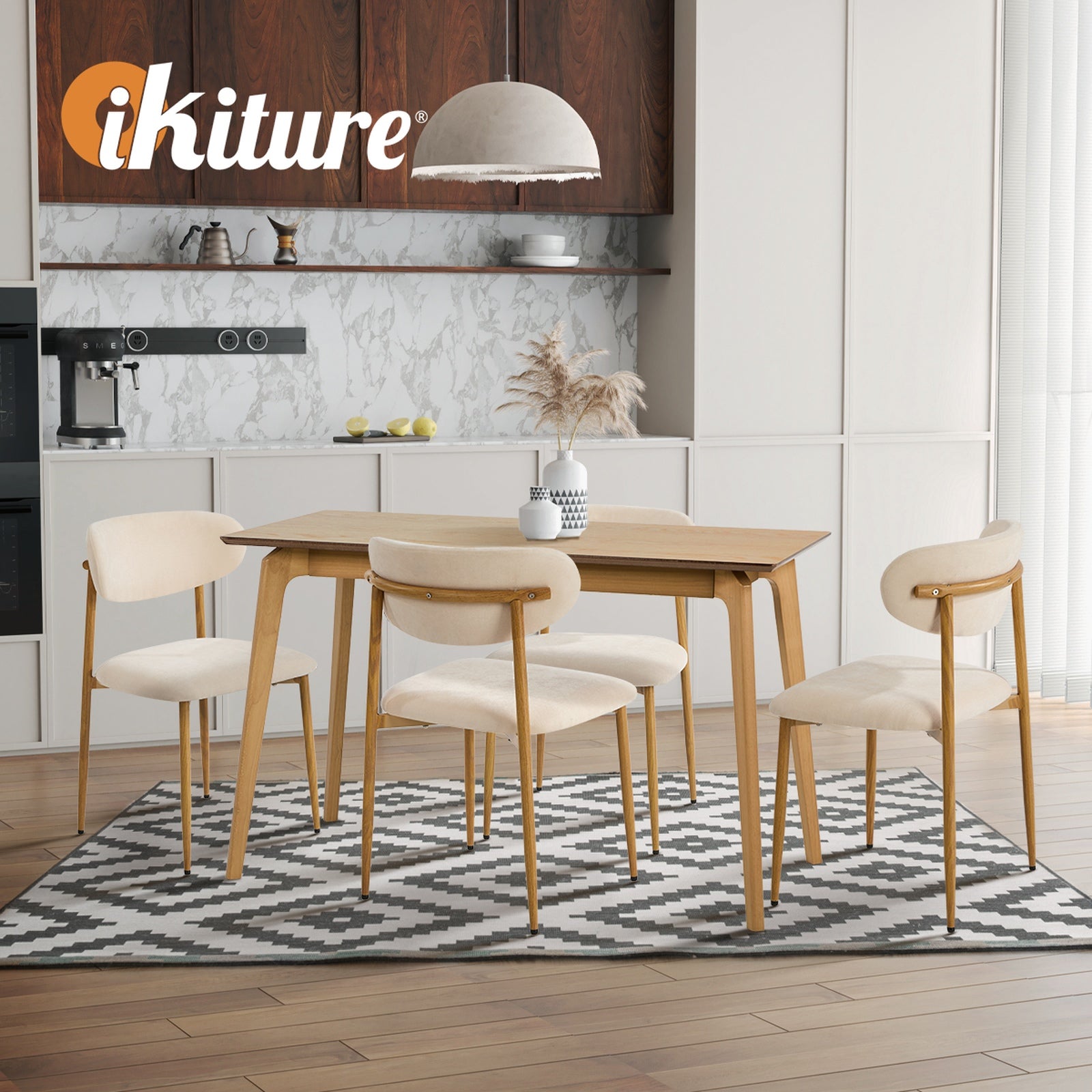 Oikiture 2x Dining Chairs Kitchen Chair Cafe Lounge Chair Boucle Beige&Natural