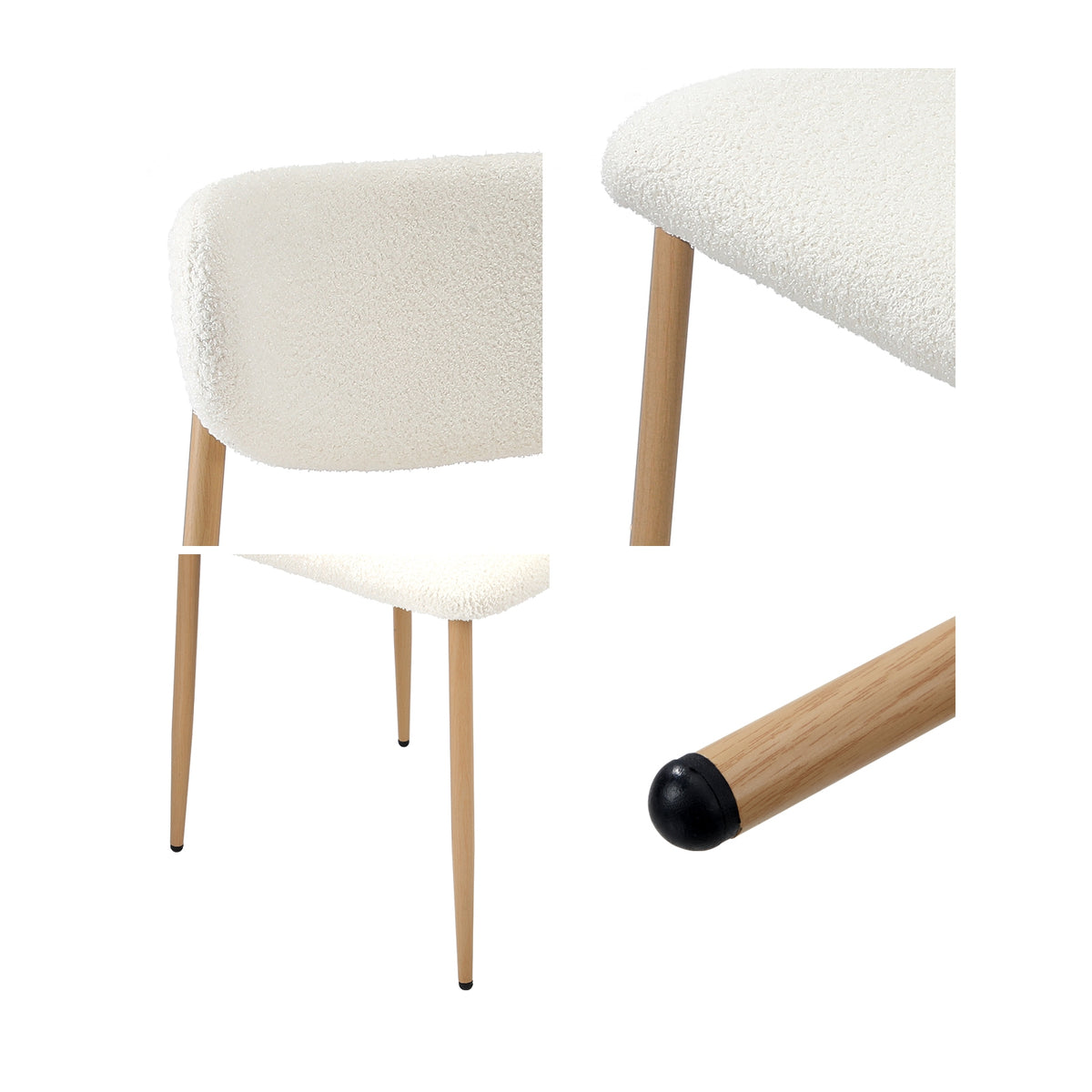 Oikiture Dining Chairs Kitchen Chair Cafe Lounge Chair Boucle Wood&White - Sunyee