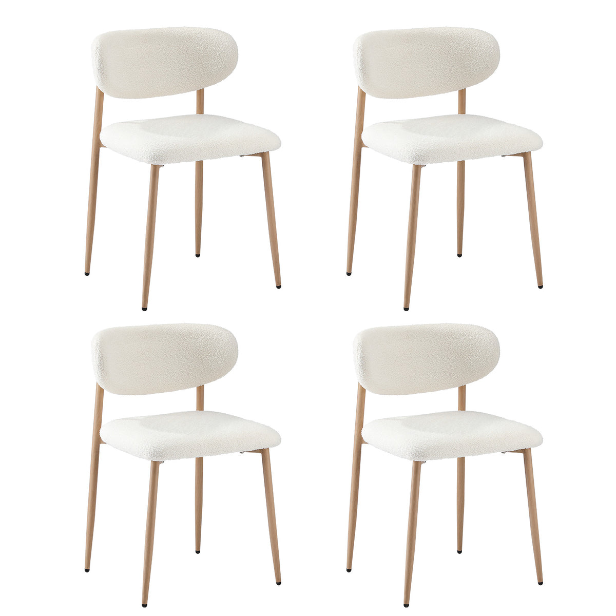 Oikiture Dining Chairs Kitchen Chair Cafe Lounge Chair Boucle Wood&White - Sunyee