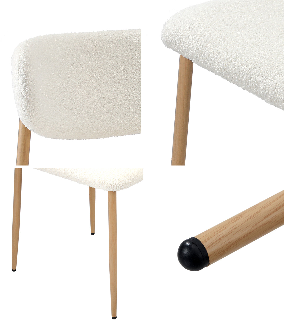 Oikiture 6x Dining Chairs Kitchen Chair Cafe Lounge Chair Boucle Wood&White - Sunyee