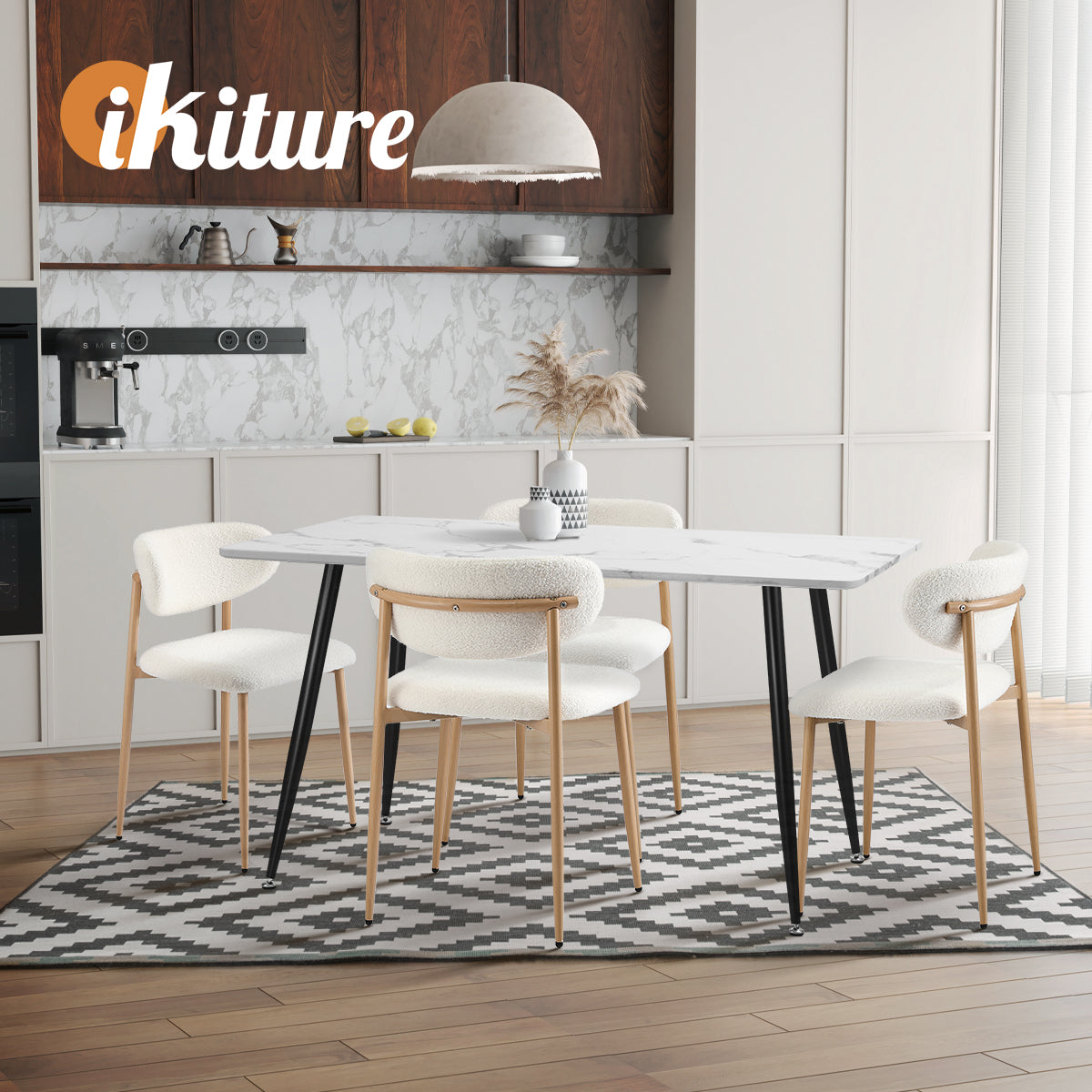 Oikiture 6x Dining Chairs Kitchen Chair Cafe Lounge Chair Boucle Wood&White - Sunyee