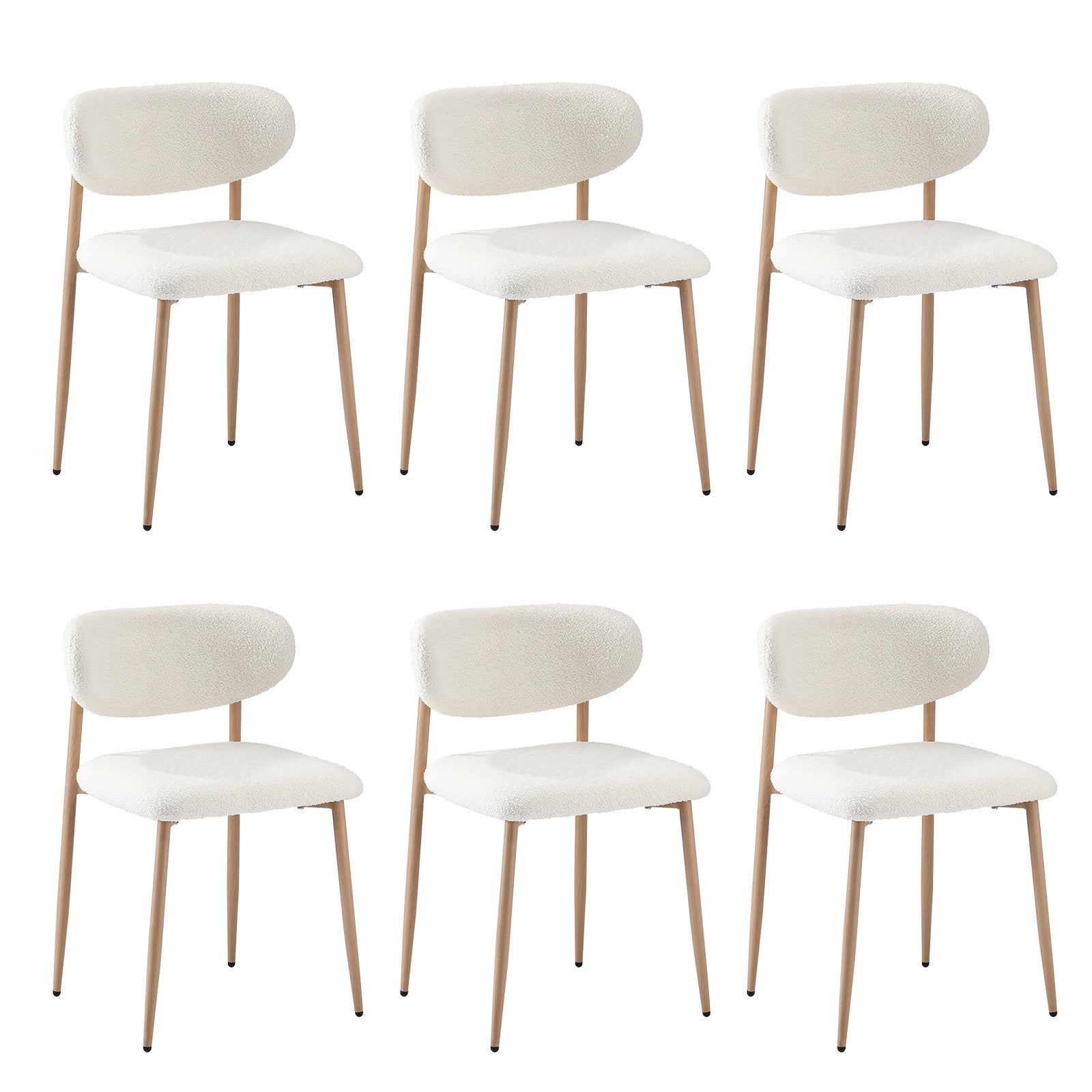 Oikiture 6x Dining Chairs Kitchen Chair Cafe Lounge Chair Boucle Wood&White - Sunyee
