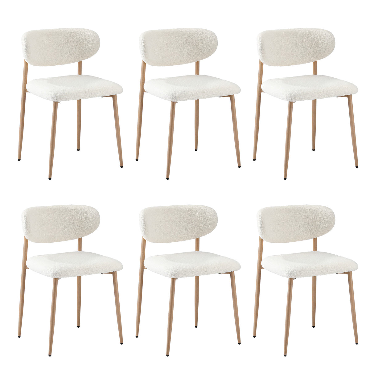 Oikiture Dining Chairs Kitchen Chair Cafe Lounge Chair Boucle Wood&White - Sunyee