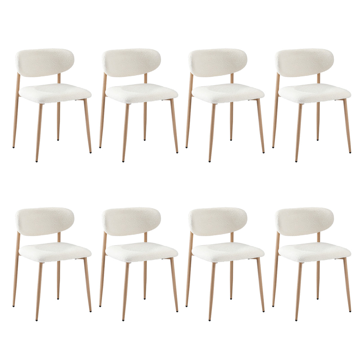 Oikiture Dining Chairs Kitchen Chair Cafe Lounge Chair Boucle Wood&White - Sunyee