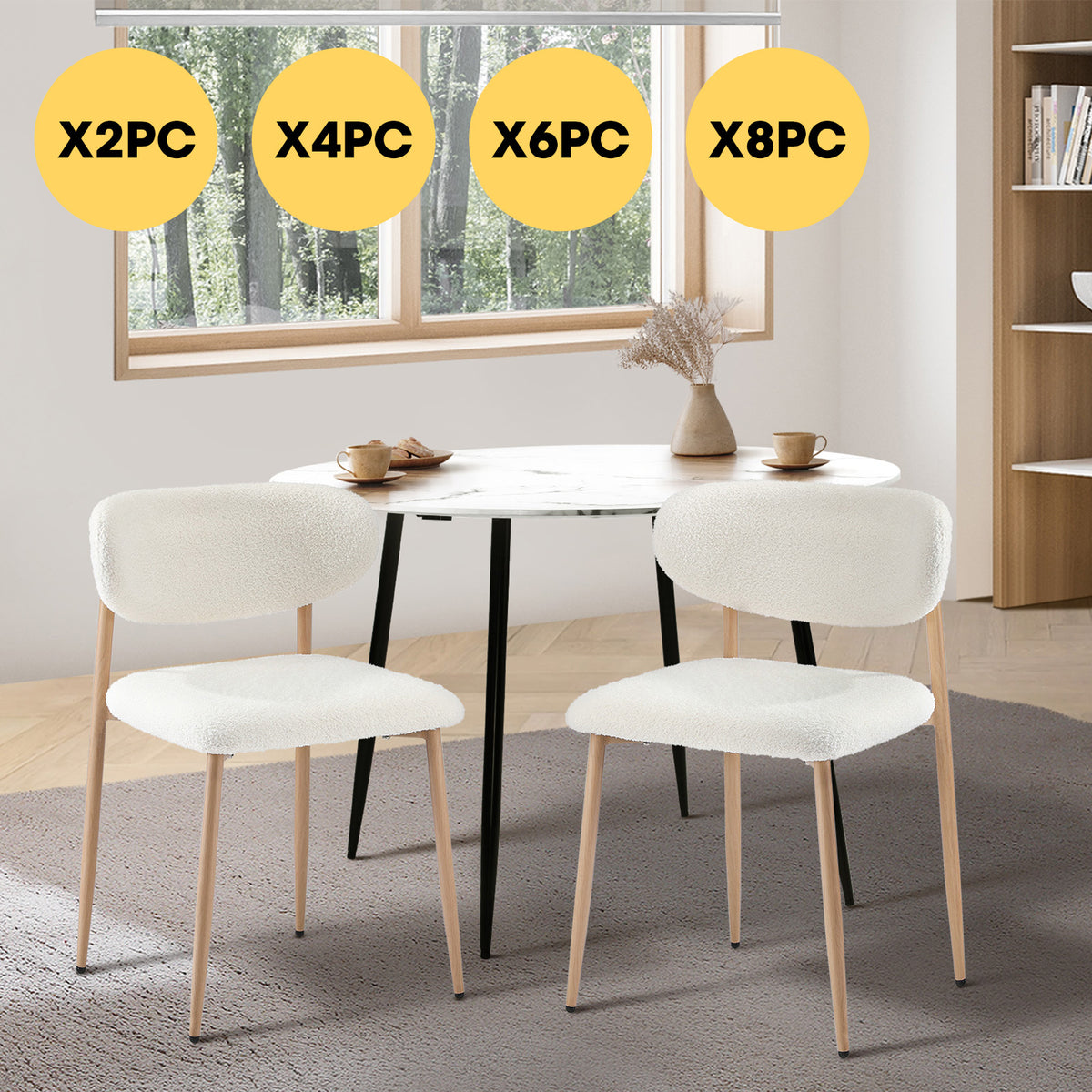Oikiture Dining Chairs Kitchen Chair Cafe Lounge Chair Boucle Wood&White - Sunyee