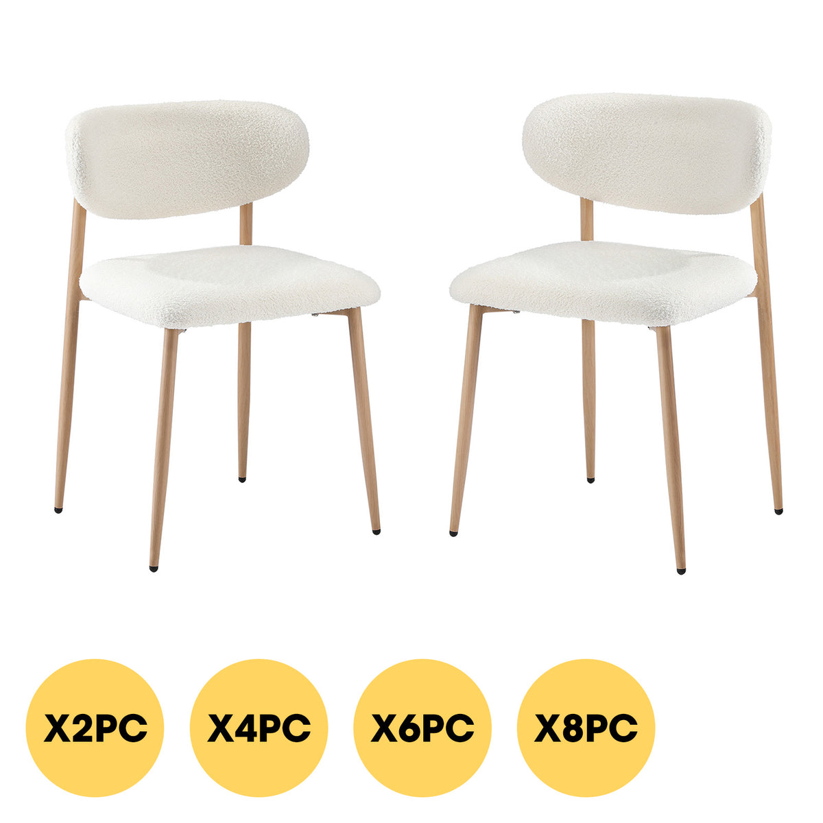 Oikiture Dining Chairs Kitchen Chair Cafe Lounge Chair Boucle Wood&White - Sunyee