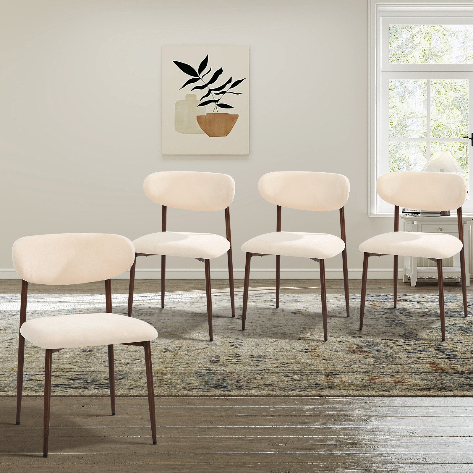 Oikiture 4x Dining Chairs Kitchen Chair Cafe Lounge Chair Boucle Walnut&Beige