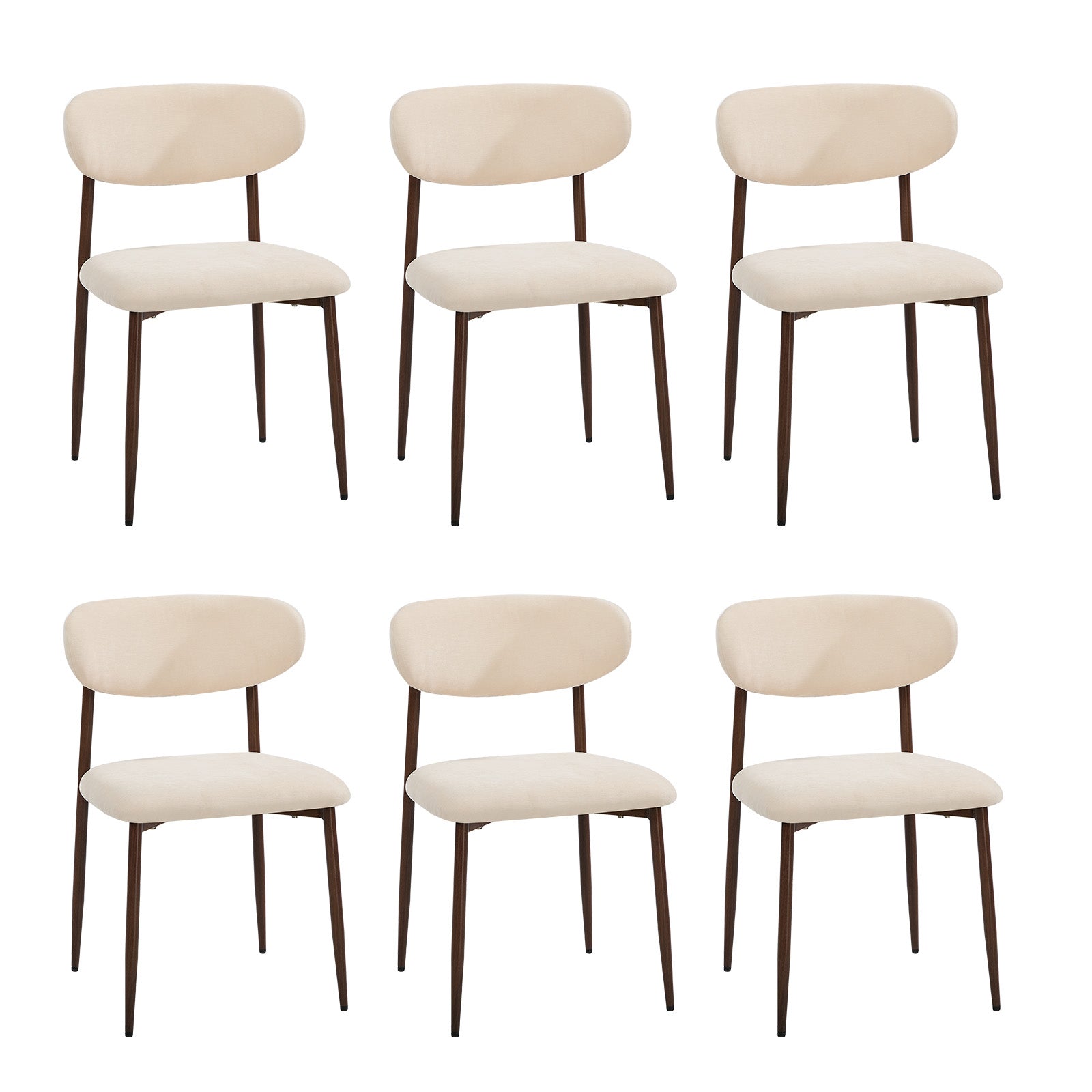 Oikiture 6x Dining Chairs Kitchen Chair Cafe Lounge Chair Boucle Walnut&Beige