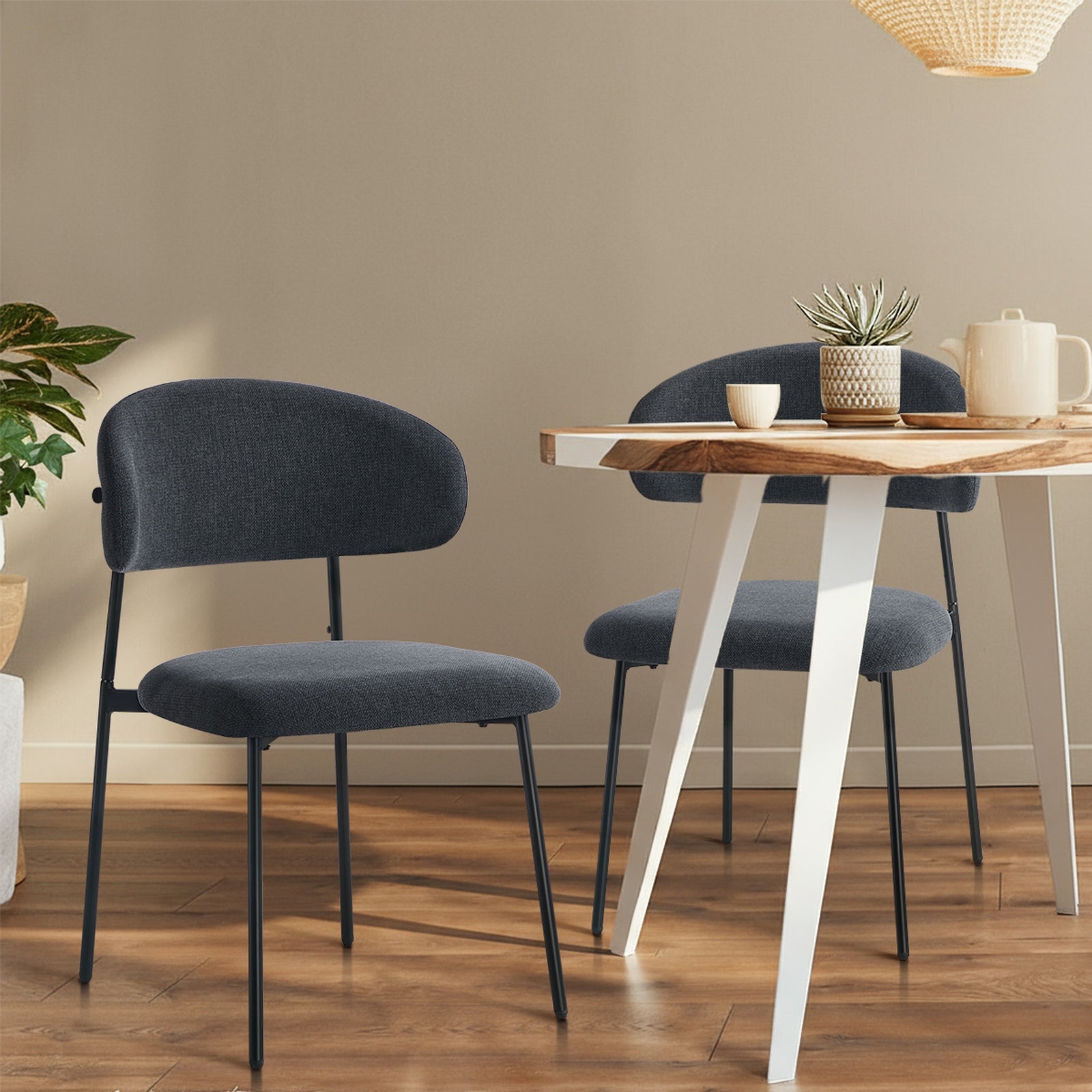 Oikiture 2x Dining Chairs Kitchen Lounge Seat Linen Fabric Accent Chair Grey - Sunyee