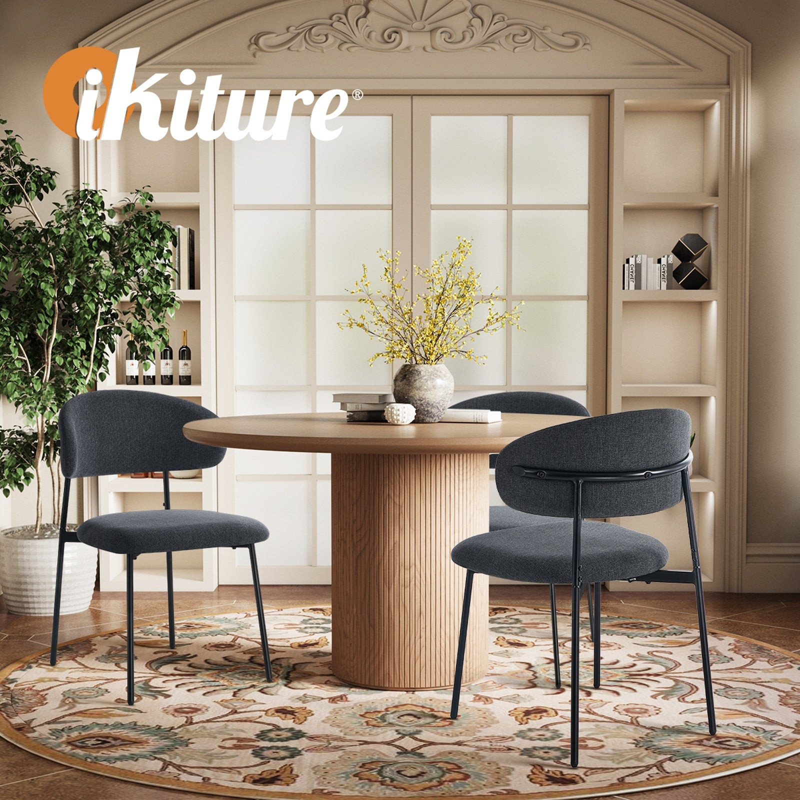 Oikiture 4x Dining Chairs Kitchen Lounge Seat Linen Fabric Accent Chair Grey - Sunyee