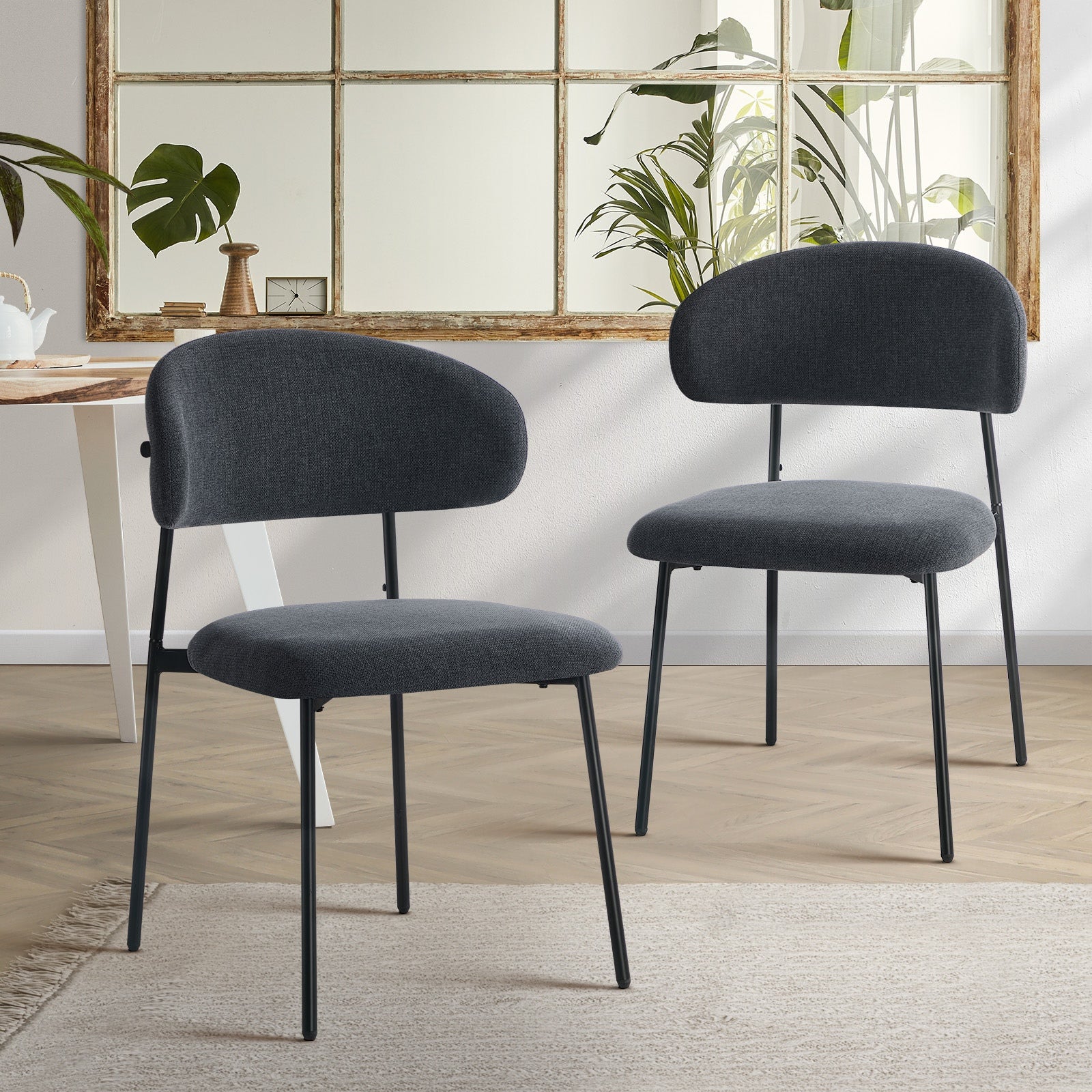 Oikiture 6x Dining Chairs Kitchen Lounge Seat Linen Fabric Accent Chair Grey - Sunyee