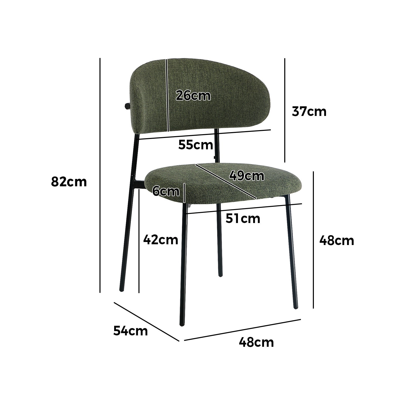 Oikiture 2x Dining Chairs Kitchen Lounge Seat Linen Fabric Accent Chair Green - Sunyee