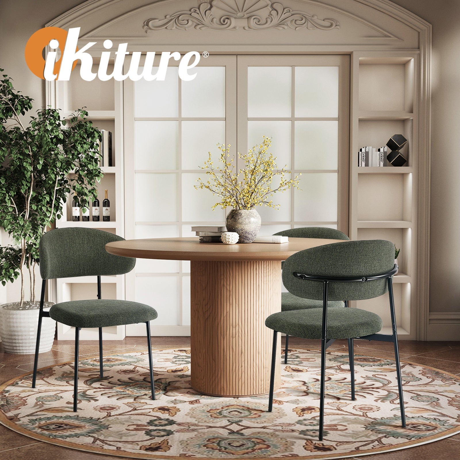 Oikiture 4x Dining Chairs Kitchen Lounge Seat Linen Fabric Accent Chair Green - Sunyee