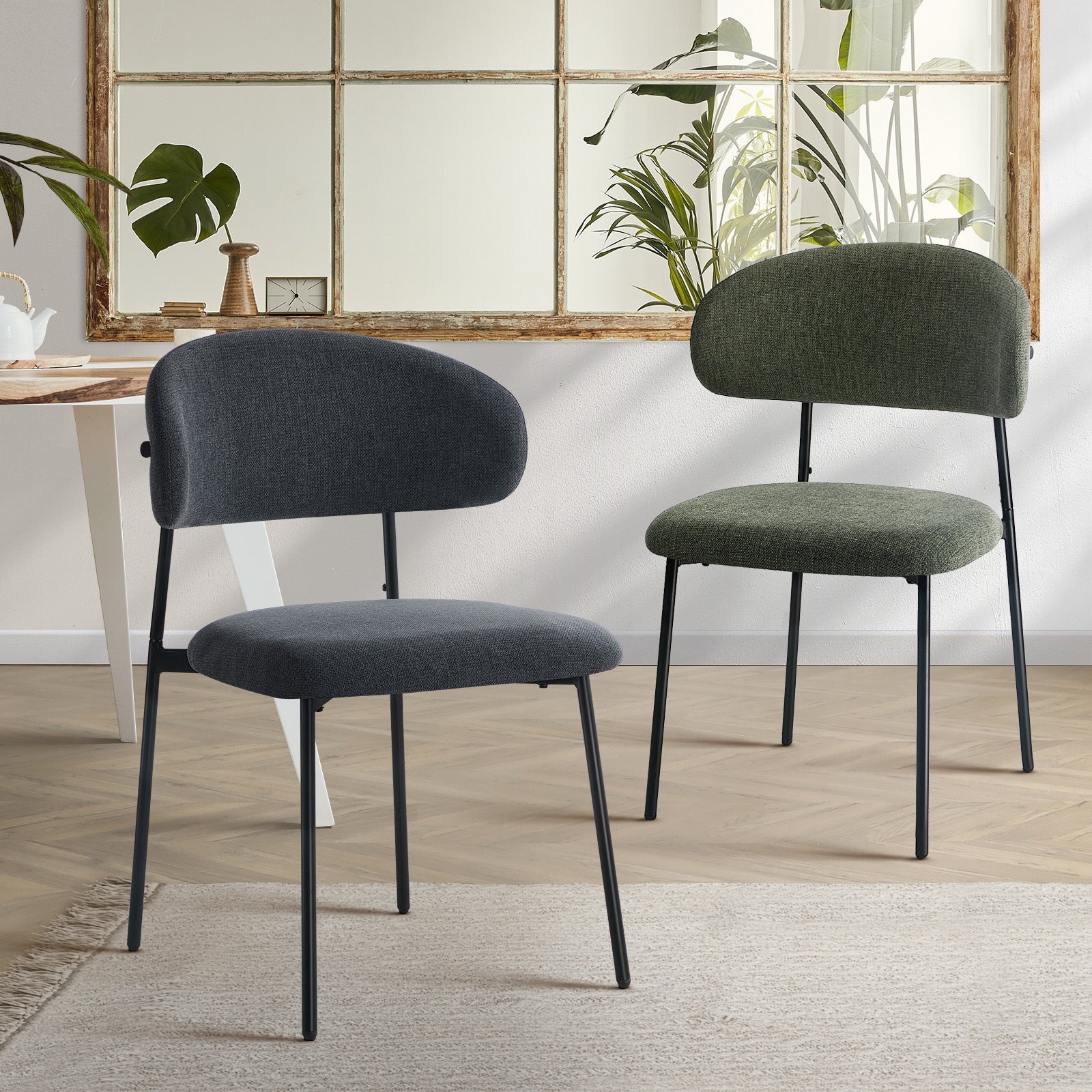 Oikiture 2x Dining Chairs Kitchen Lounge Seat Linen Fabric Accent Chair - Sunyee