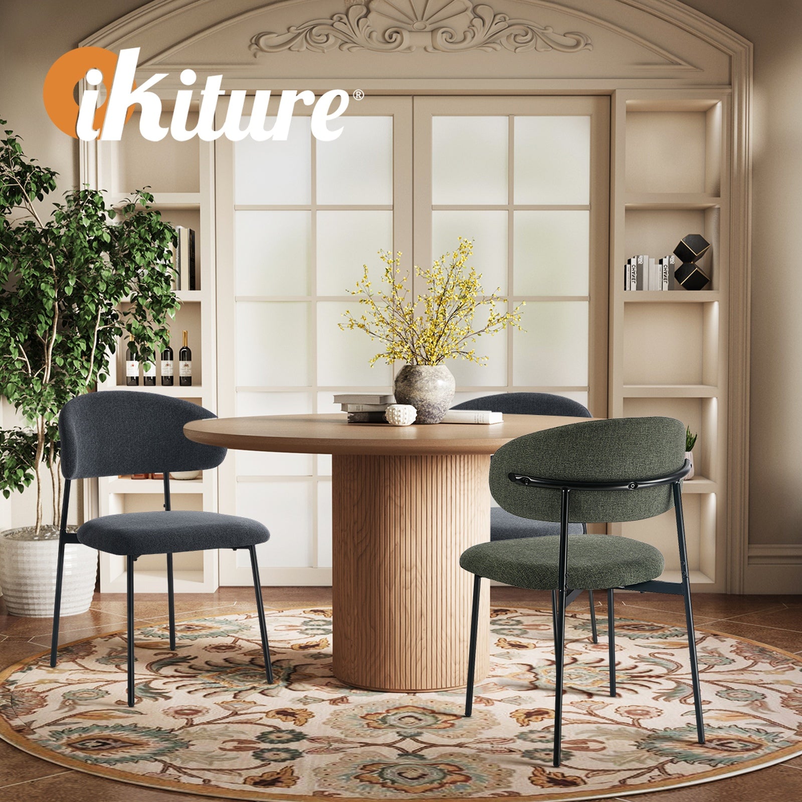 Oikiture 2x Dining Chairs Kitchen Lounge Seat Linen Fabric Accent Chair - Sunyee