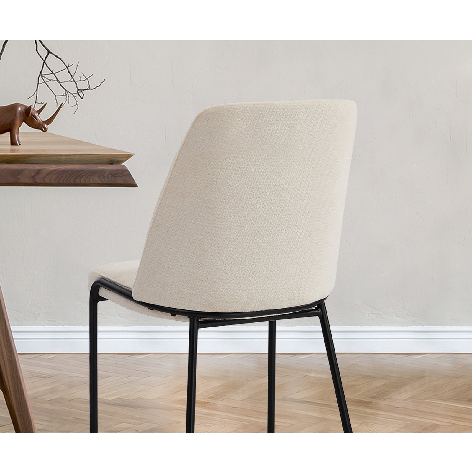 Oikiture Set of 2 Dining Chairs Chenille Fabric Kitchen Chair Padded Seat Beige - Sunyee