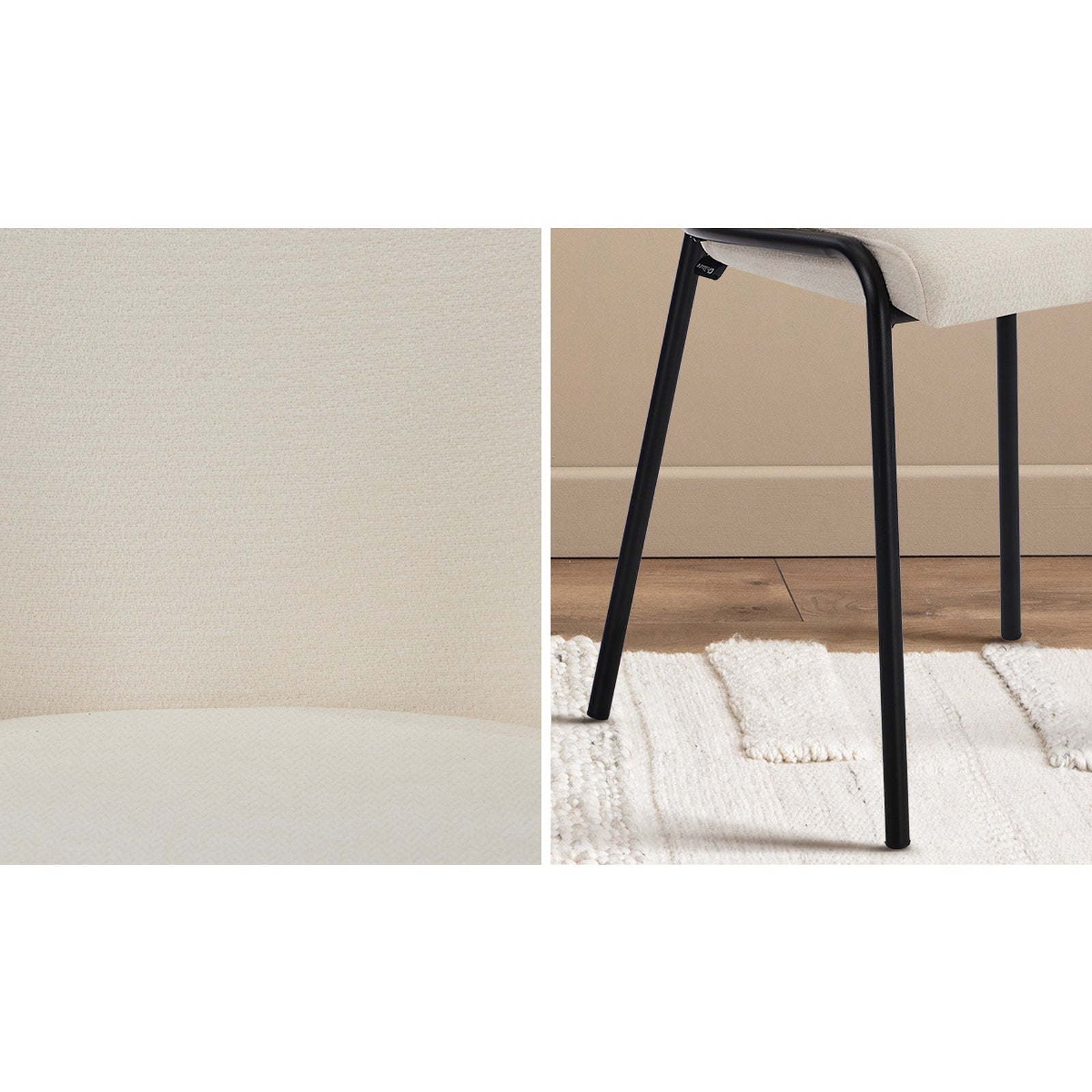 Oikiture Set of 2 Dining Chairs Chenille Fabric Kitchen Chair Padded Seat Beige - Sunyee