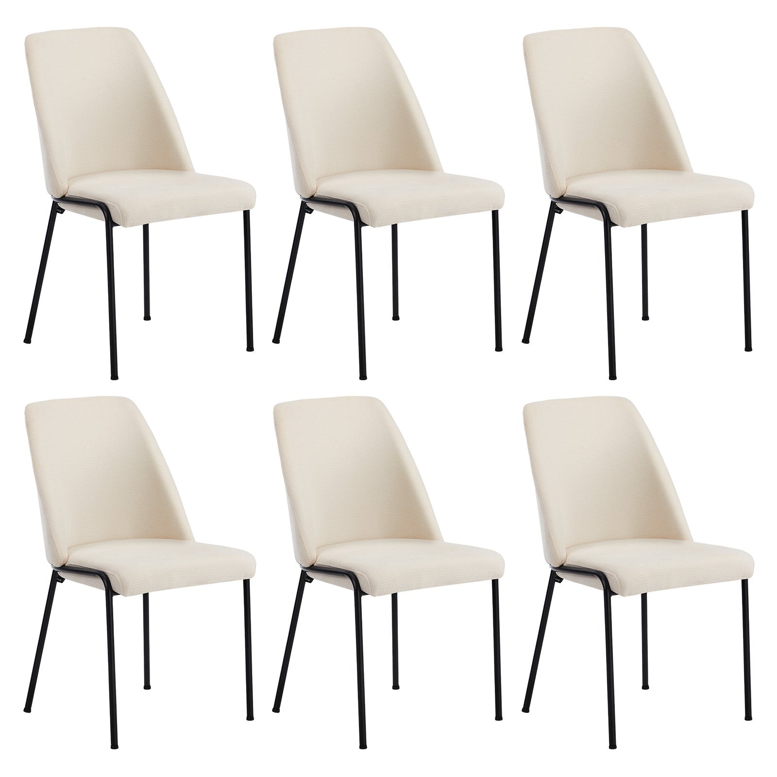 Oikiture Set of 6 Dining Chairs Chenille Fabric Kitchen Chair Padded Seat Beige - Sunyee