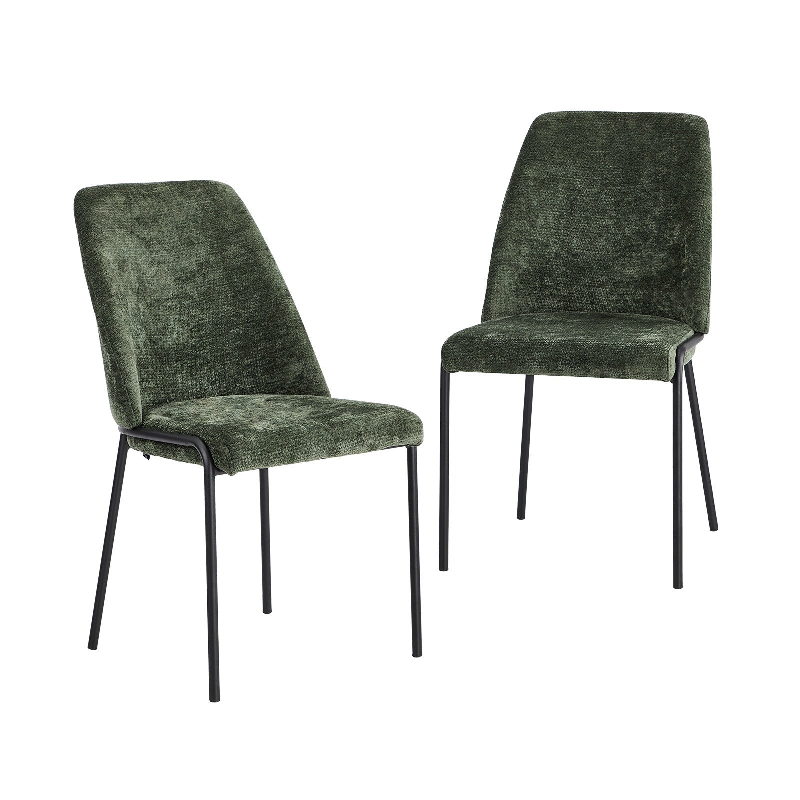 Oikiture Set of 2 Dining Chairs Chenille Fabric Kitchen Chair Padded Seat Green - Sunyee
