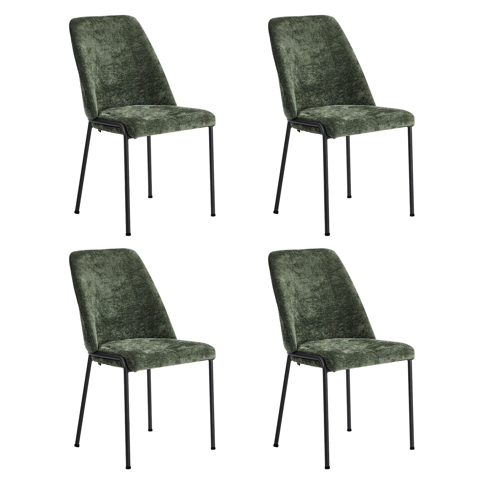 Oikiture Set of 4 Dining Chairs Chenille Fabric Kitchen Chair Padded Seat Green - Sunyee