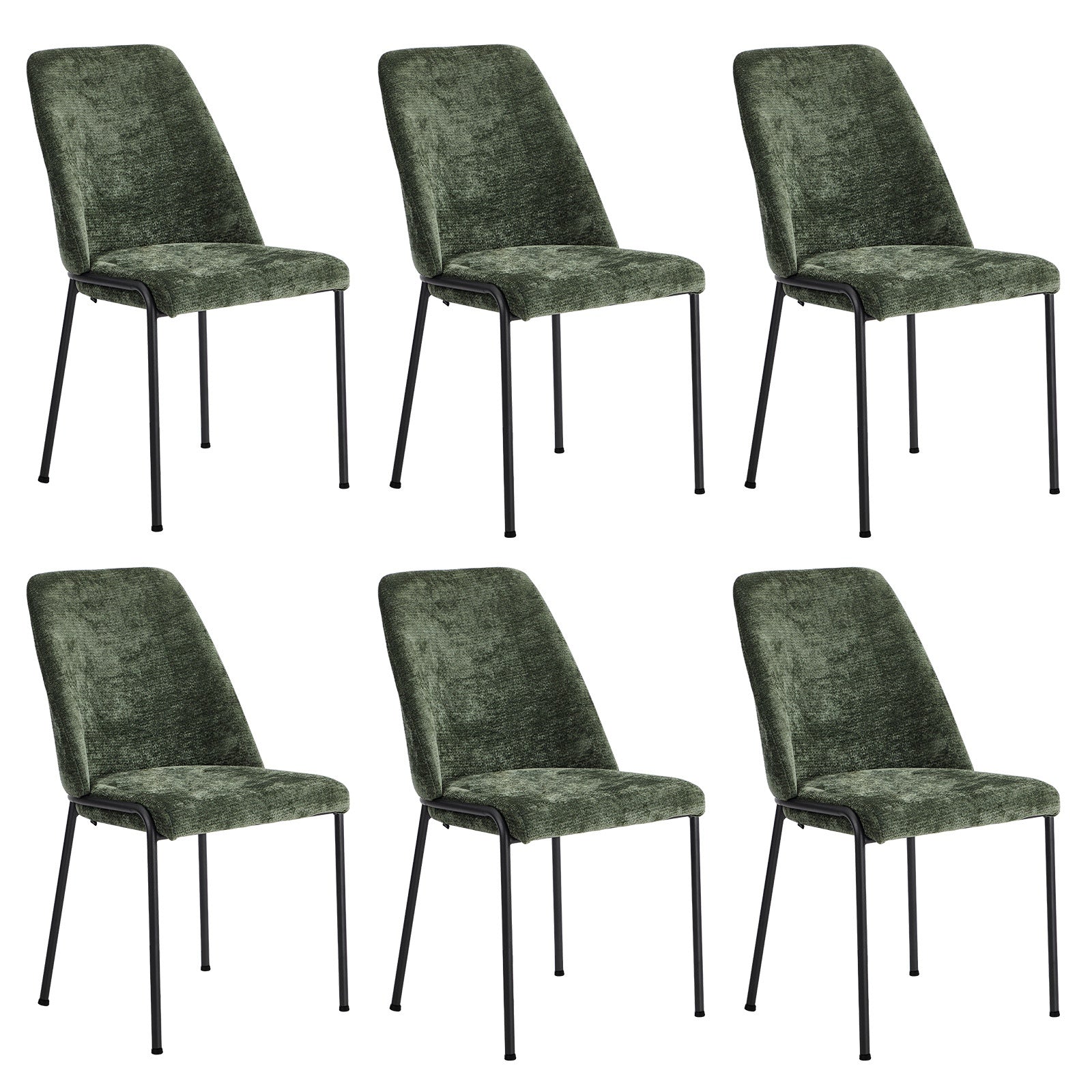 Oikiture Set of 6 Dining Chairs Chenille Fabric Kitchen Chair Padded Seat Green - Sunyee
