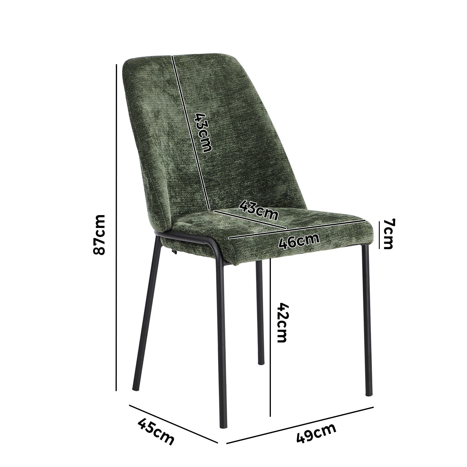 Oikiture Set of 6 Dining Chairs Chenille Fabric Kitchen Chair Padded Seat Green - Sunyee