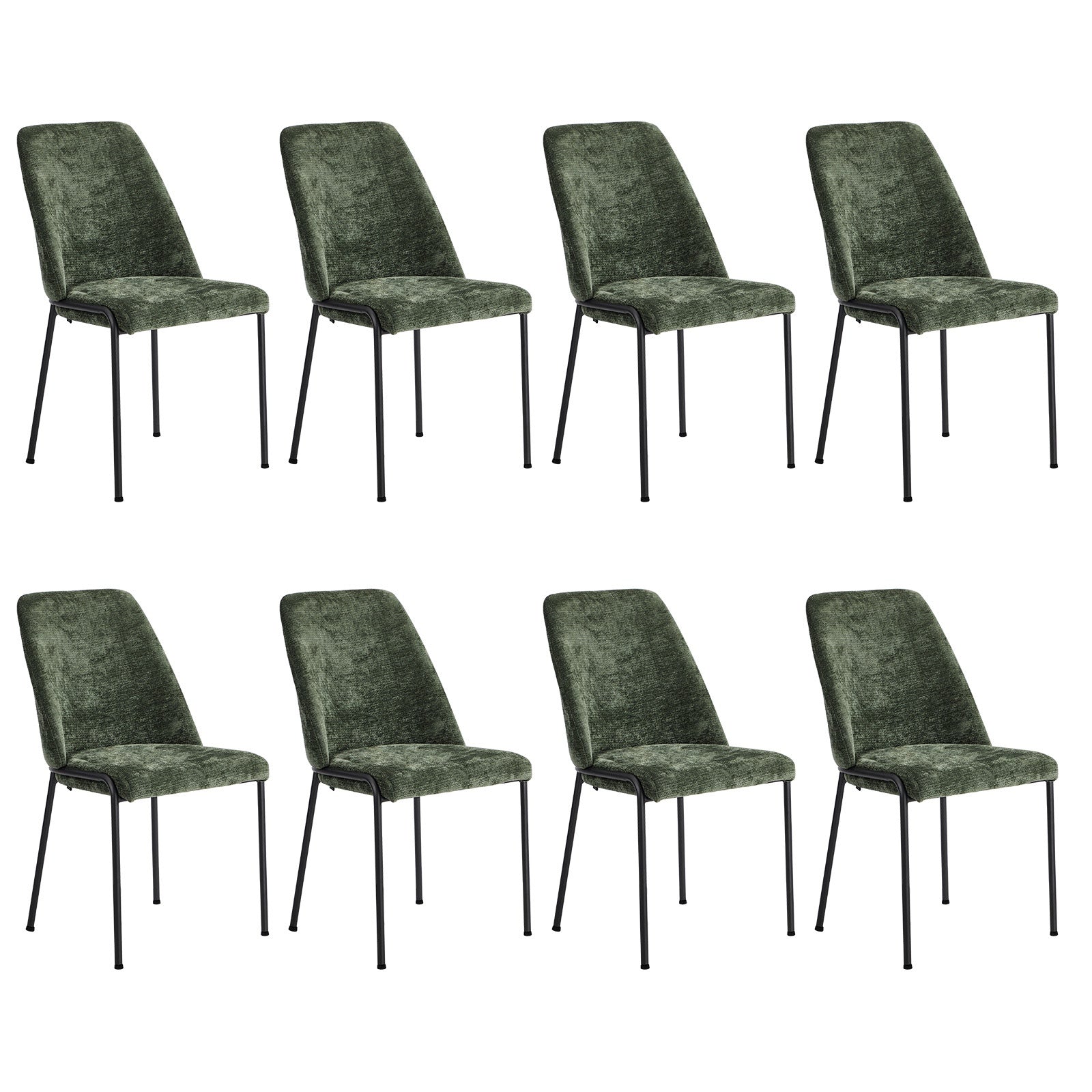 Oikiture Set of 8 Dining Chairs Chenille Fabric Kitchen Chair Padded Seat Green - Sunyee