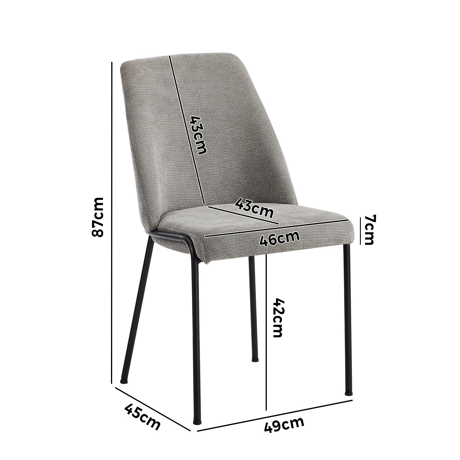 Oikiture Set of 4 Dining Chairs Chenille Fabric Kitchen Chair Padded Seat Grey - Sunyee