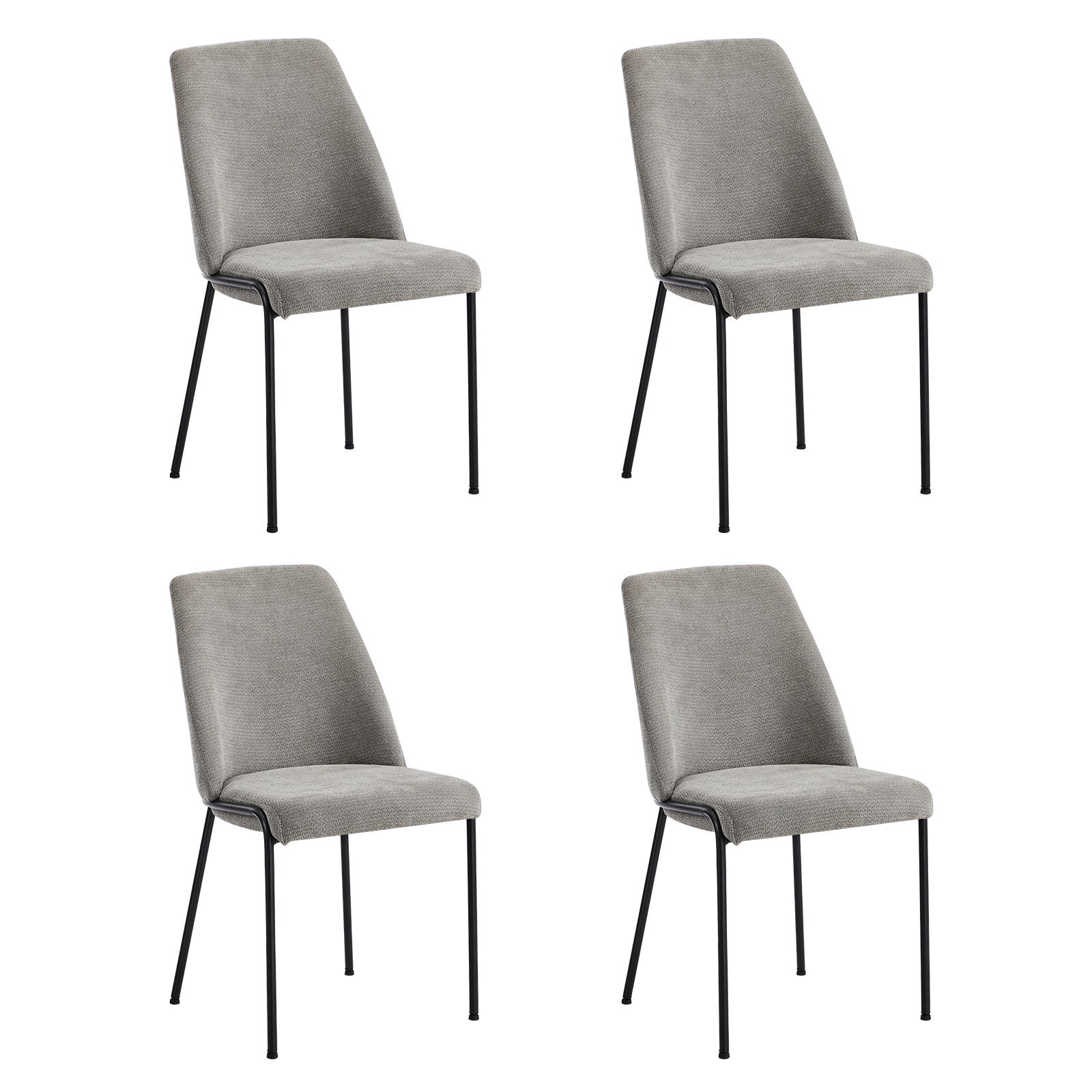 Oikiture Set of 4 Dining Chairs Chenille Fabric Kitchen Chair Padded Seat Grey - Sunyee
