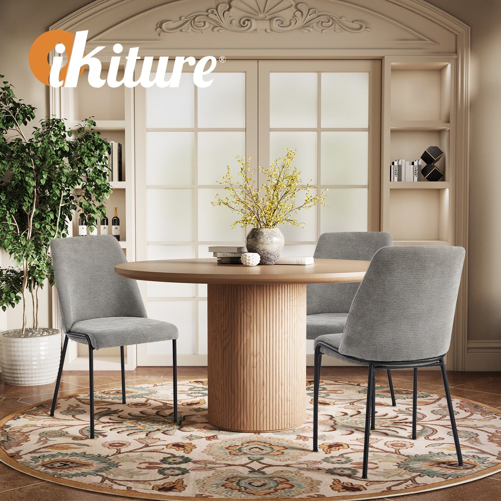 Oikiture Set of 6 Dining Chairs Chenille Fabric Kitchen Chair Padded Seat Grey - Sunyee