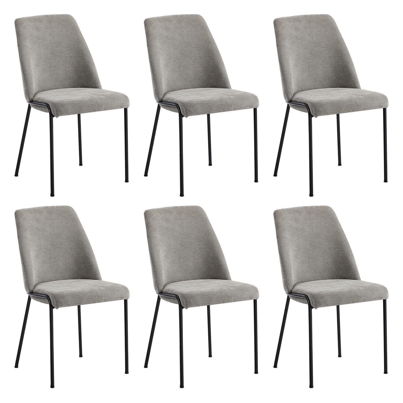 Oikiture Set of 6 Dining Chairs Chenille Fabric Kitchen Chair Padded Seat Grey - Sunyee