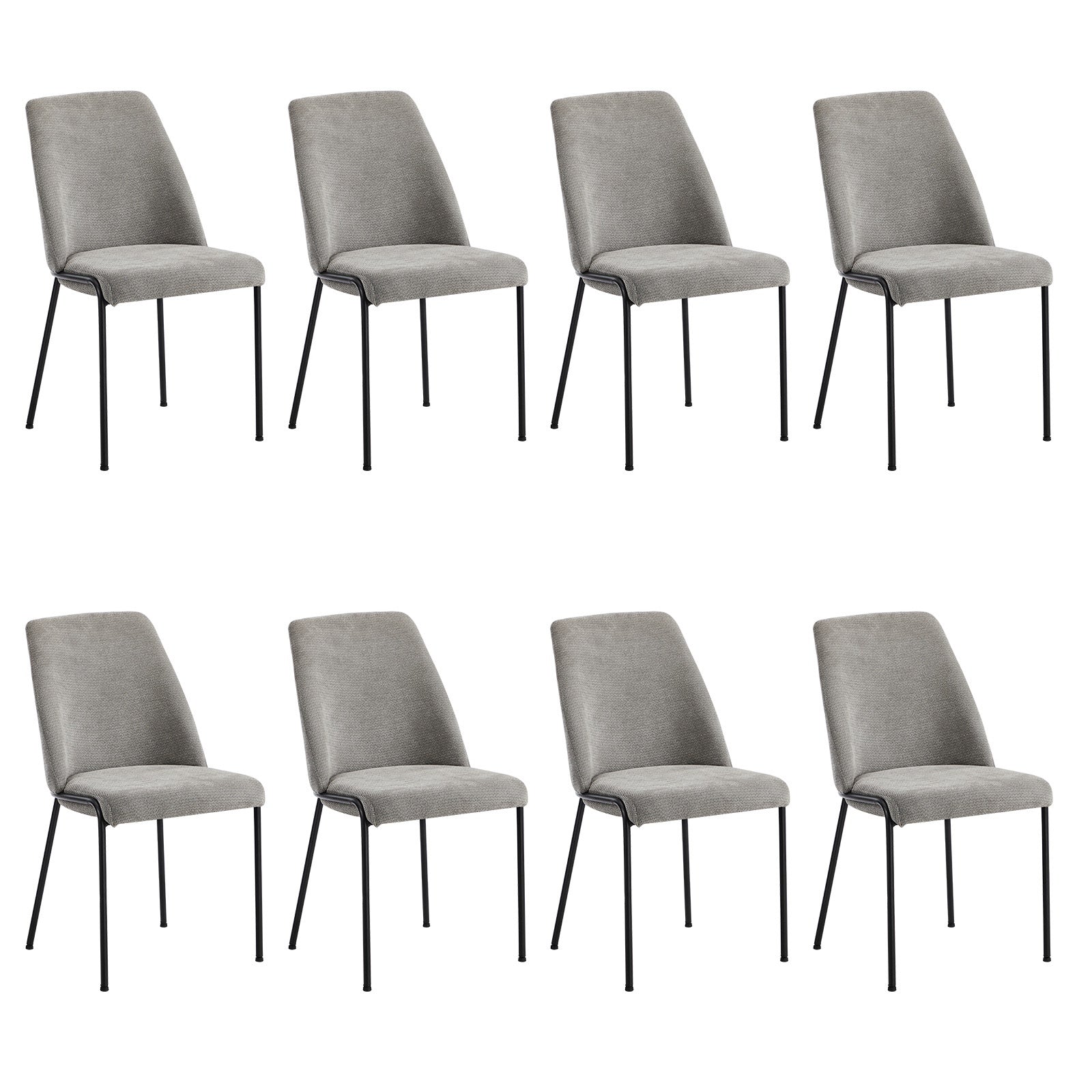 Oikiture Set of 8 Dining Chairs Chenille Fabric Kitchen Chair Padded Seat Grey - Sunyee