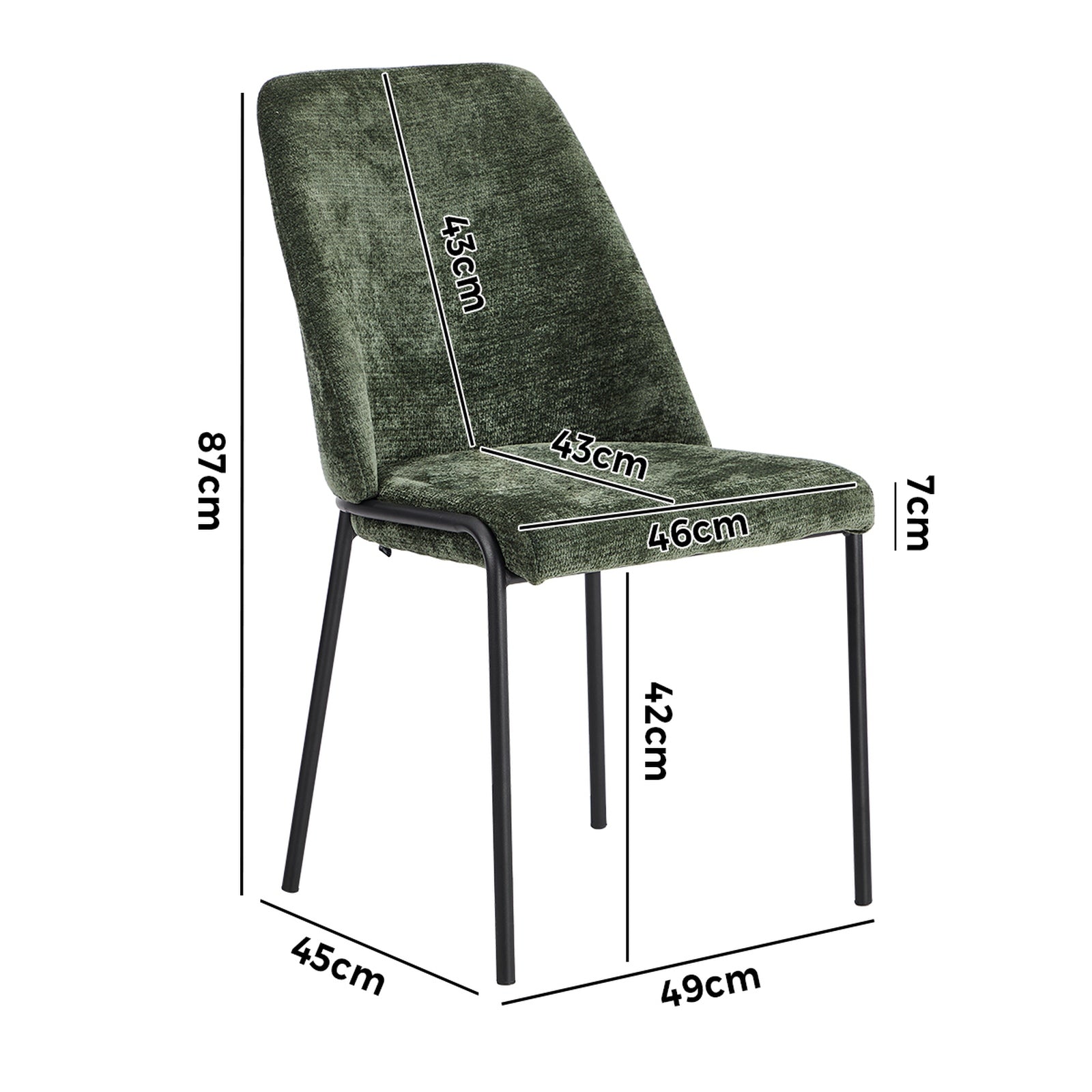 Oikiture Set of 2 Dining Chairs Chenille Fabric Kitchen Chair Padded Seat - Sunyee