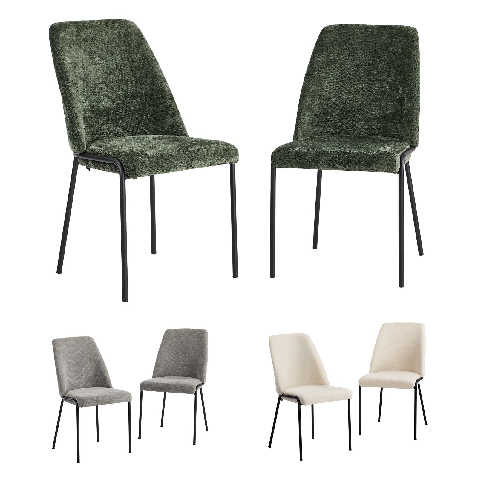Oikiture Set of 2 Dining Chairs Chenille Fabric Kitchen Chair Padded Seat - Sunyee