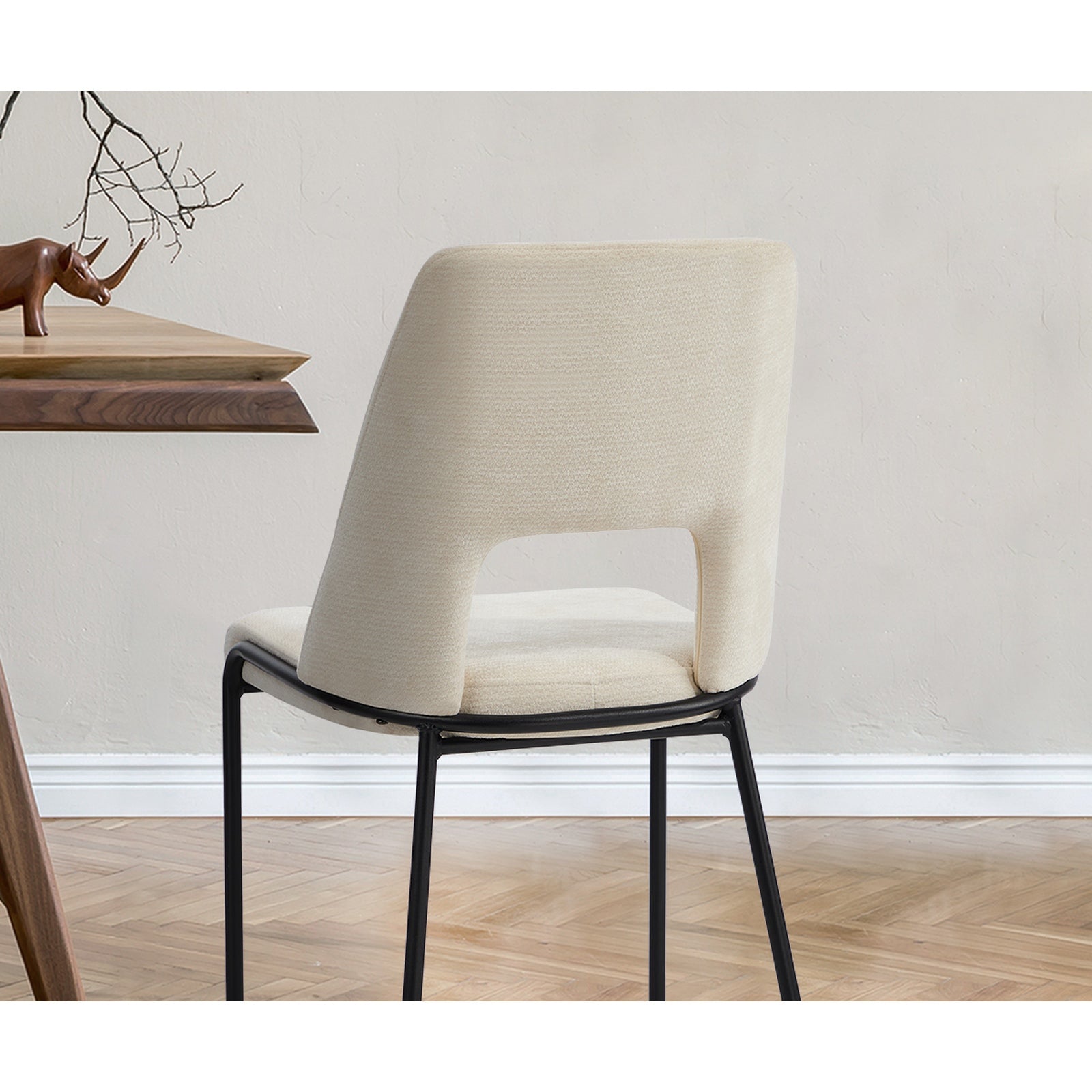 Oikiture 2x Dining Chairs Chenille Fabric Kitchen Side Chair Beige - Sunyee